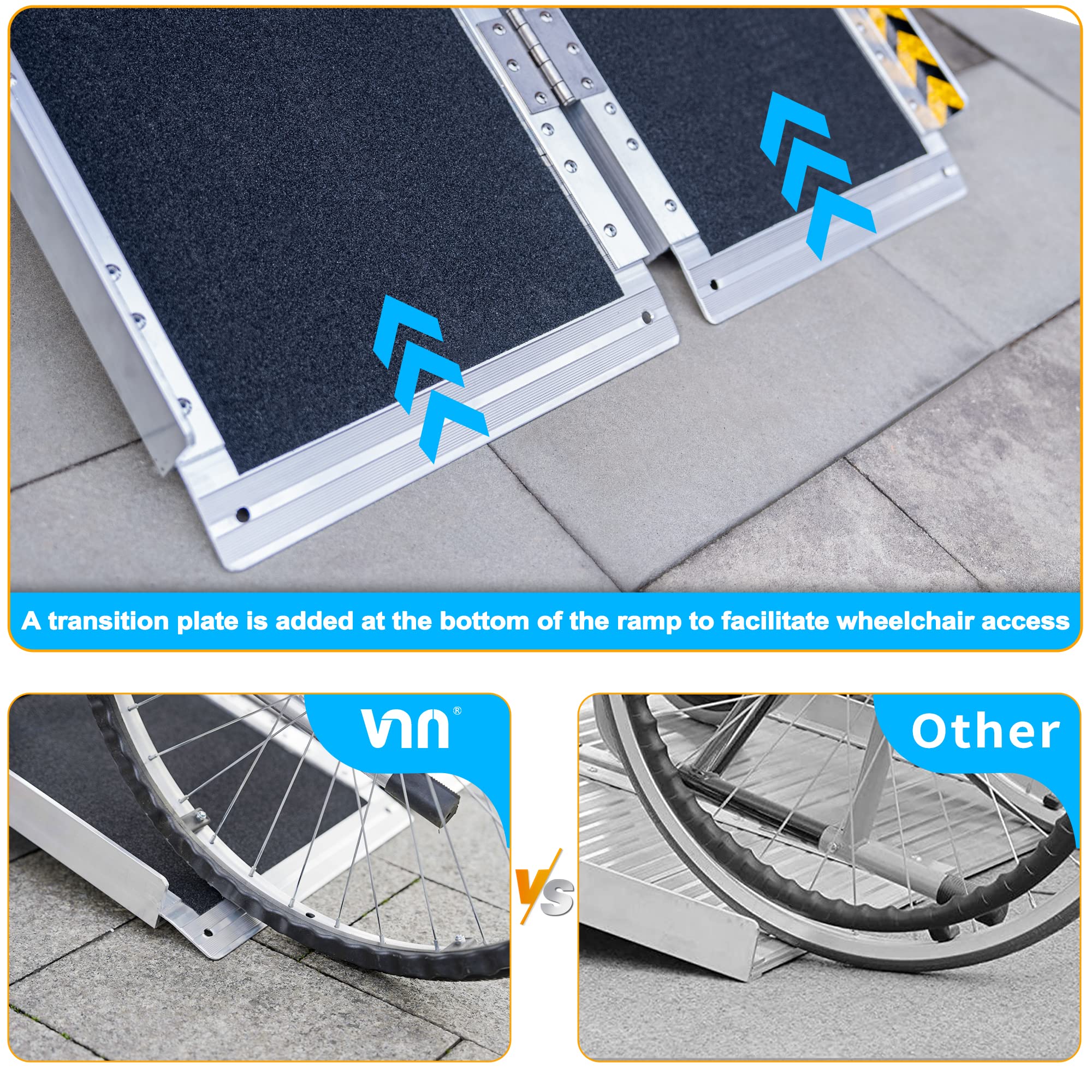 **VNN 4FT Portable Wheelchair Ramp - Lightweight Aluminum Folding Ramp with Non-Slip Surface for Home, Steps, Doorways & Scooters - Ideal for Indoor & Outdoor Mobility Access**