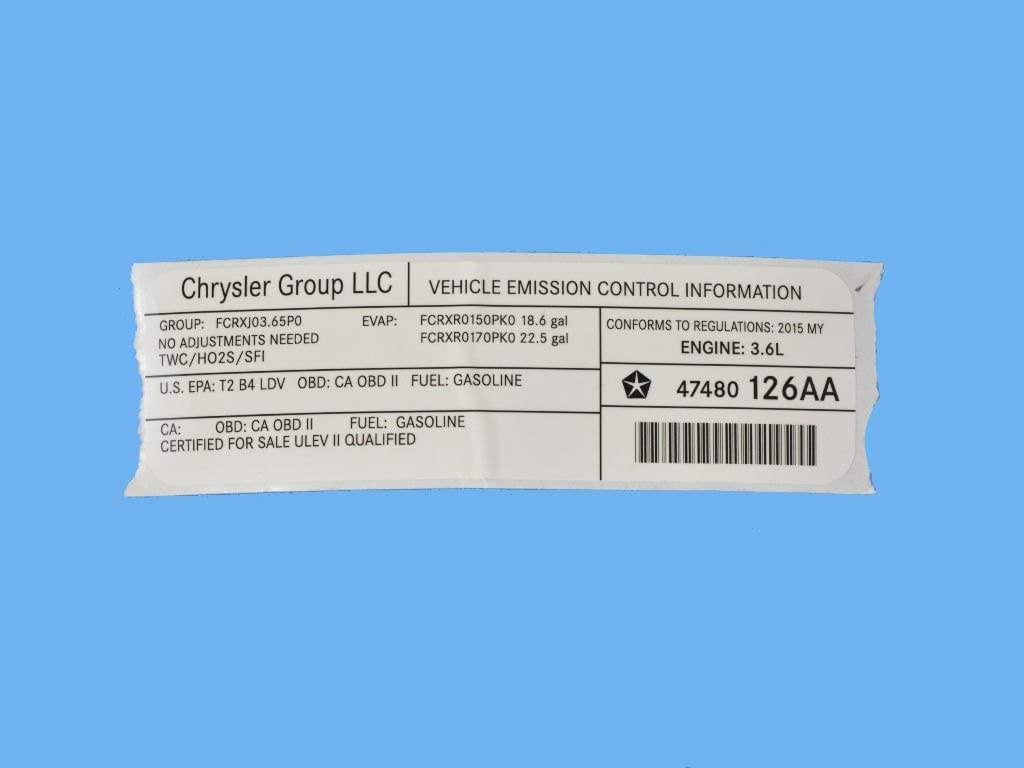 Mopar 47480126AA Vehicle Emission Control Label - EPA & CARB Compliant - Replacement for Dodge, Jeep, Chrysler - Auto Parts for Emission System Maintenance & Inspection