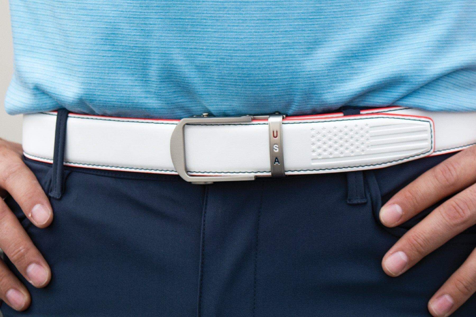 Premium Anthem White Golf Ratchet Belt - 1 3/8 Inch (35mm) Adjustable Strap - Perfect for Golf, Business Casual & Outdoor Activities