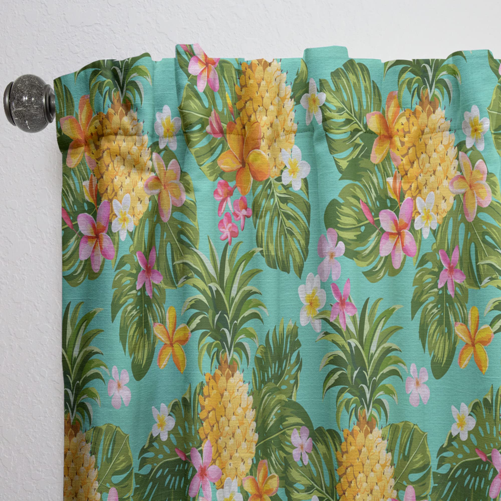 DesignQ Pineapple & Tropical Flower Print Thermal Insulated Curtains - Single Panel 52x95 Inches for Bedroom & Living Room - Blackout Drapes for Home Decor & Sun Protection