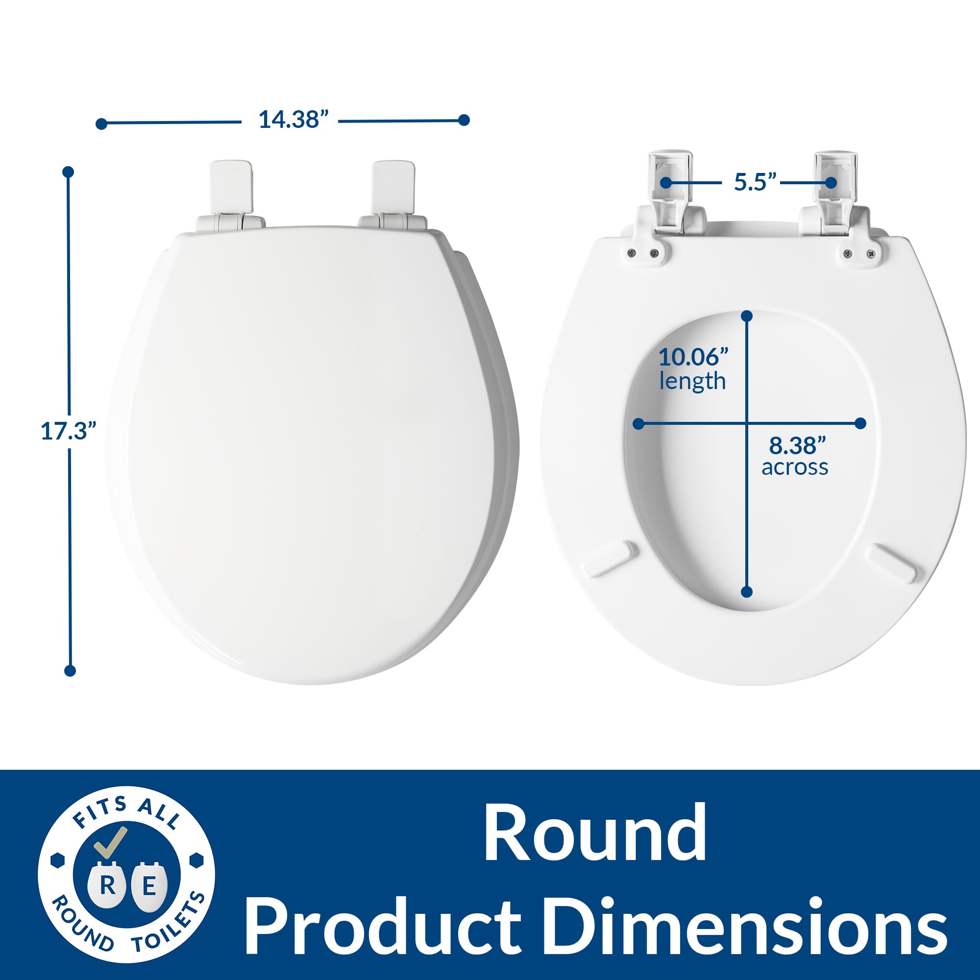 Mayfair Cassel Soft Close Toilet Seat - Premium Wood, Non-Slip, Easy to Clean & Install - Round Bone Color for Bathroom Comfort & Hygiene