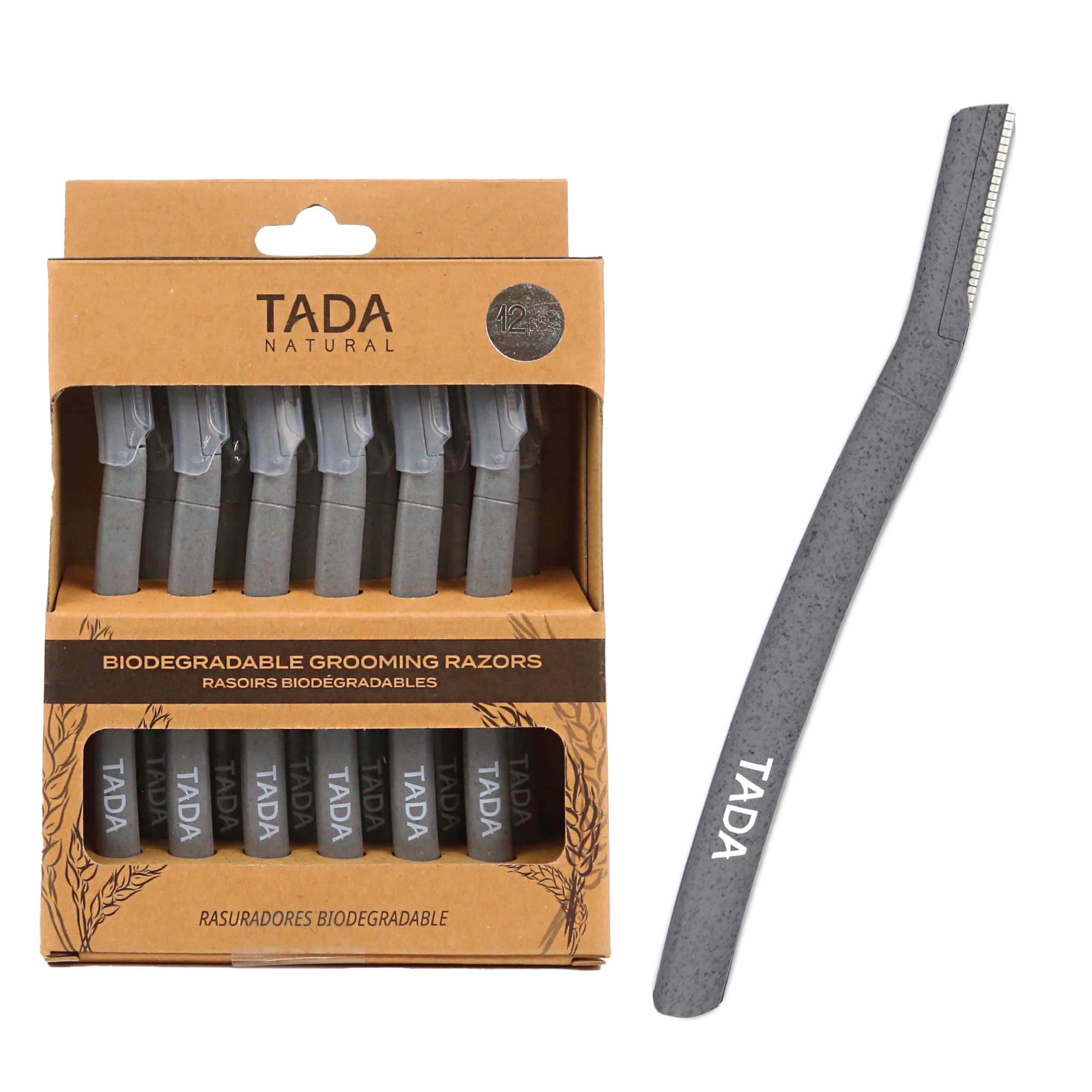 TADA Natural - 12PCS Straight Razors for Men & Women | Eyebrow Shaping, Beard Trimming, Disposable Razors (Gray) | Perfect for Home Grooming, Travel & Salon Use