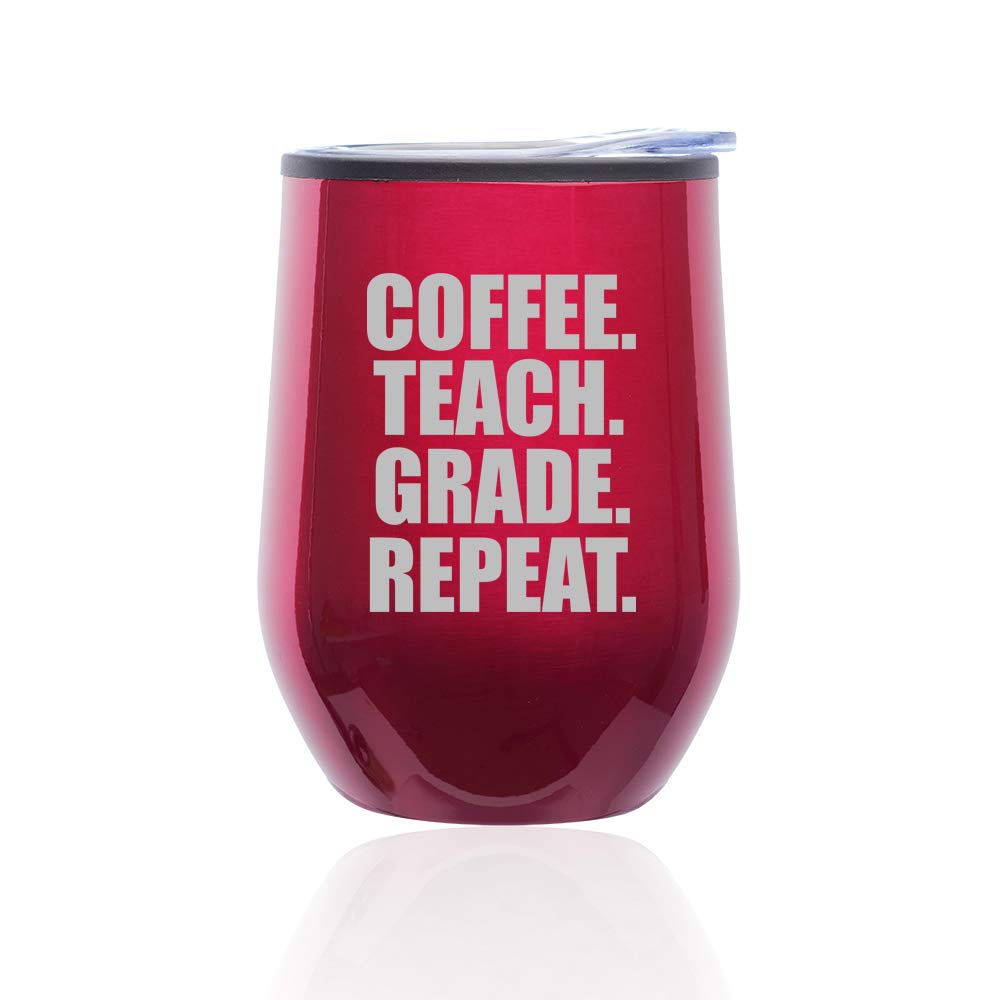 Stemless Wine Tumbler with Lid - 16oz Insulated Glass Coffee Mug for Hot & Cold Drinks - Perfect for Teachers, Travel, Office & Home Use (Fuchsia)