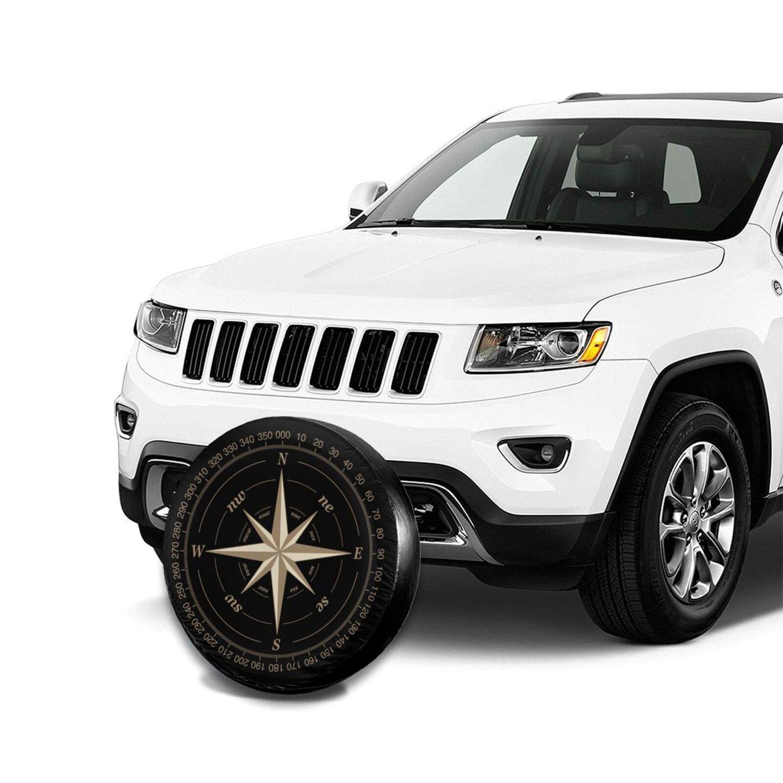Compass Rose Black Spare Tire Cover - UV Resistant 15 Inch Wheel Protector for Trailers, RVs, SUVs & Trucks | Durable Sun Protection for Outdoor Adventures & Road Trips