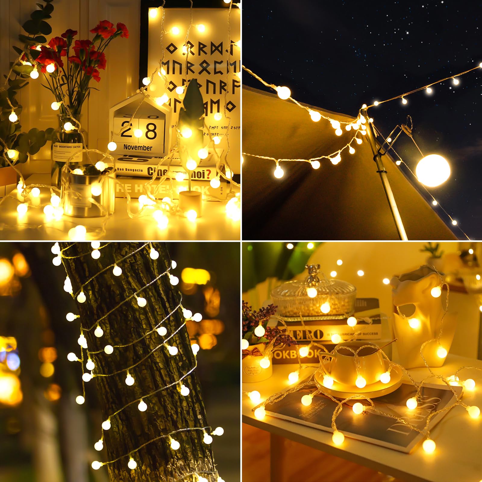33ft 100 LED Battery Operated Christmas Lights with Remote & Timer - 8 Modes Waterproof Globe String Lights for Indoor Outdoor Decor, Camping, Parties, Weddings, and Holiday Lighting