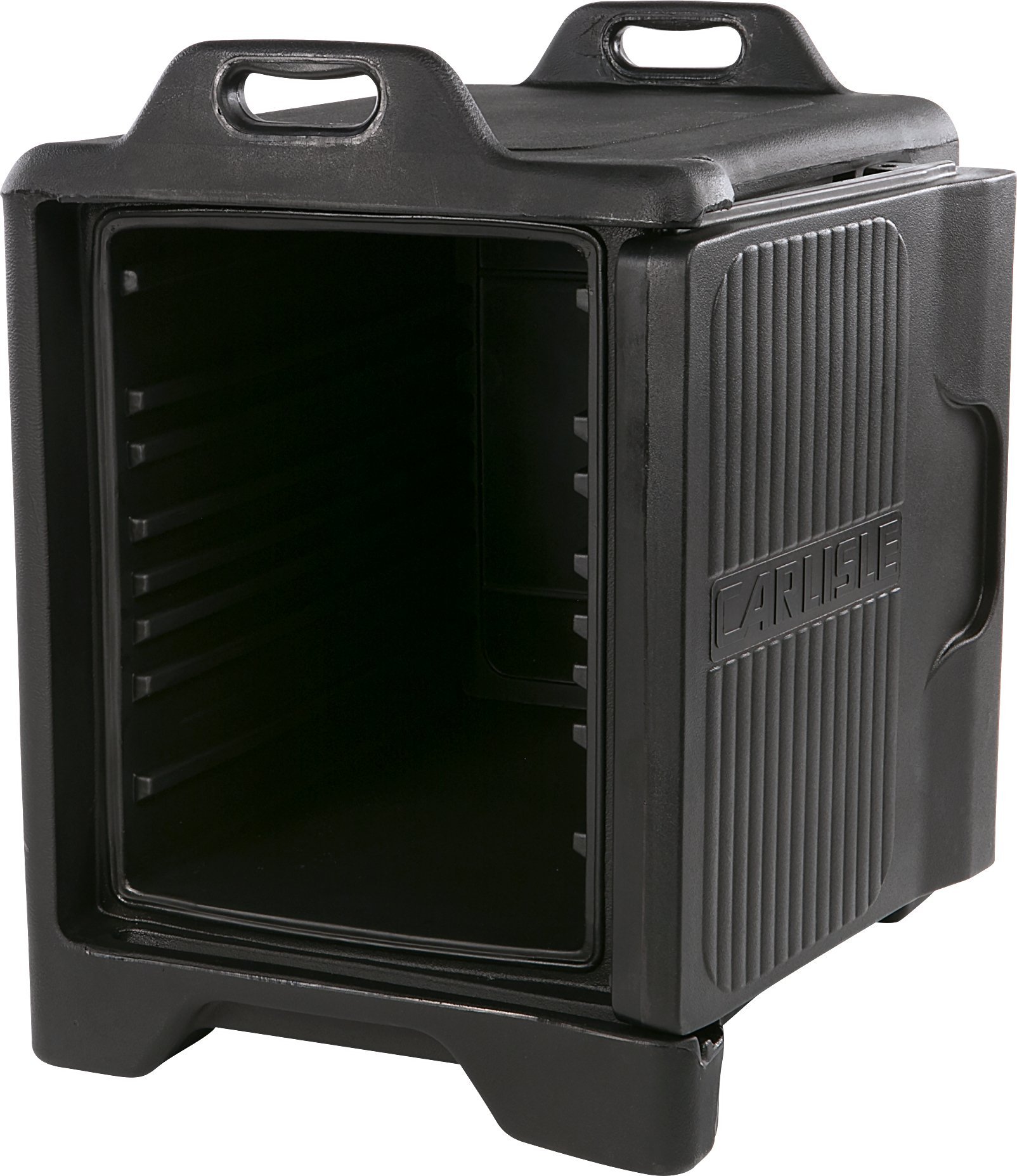 Carlisle FoodService 5-Pan Insulated Food Carrier - Slide 'N Seal End Loader with Handles for Catering, Restaurants & Commercial Kitchens | Durable Black Plastic Food Pan Transport | Perfect for Buffets, Catering Events & Food Storage