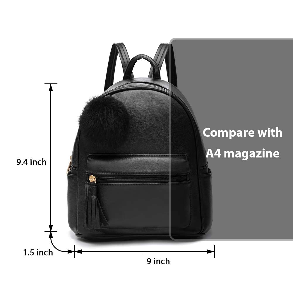 IHAYNER Mini Backpack Purse for Women & Teens - PU Leather Small Shoulder Bag with Pom Charm Tassel - Cute Crossbody Bag for School, Travel & Everyday Use