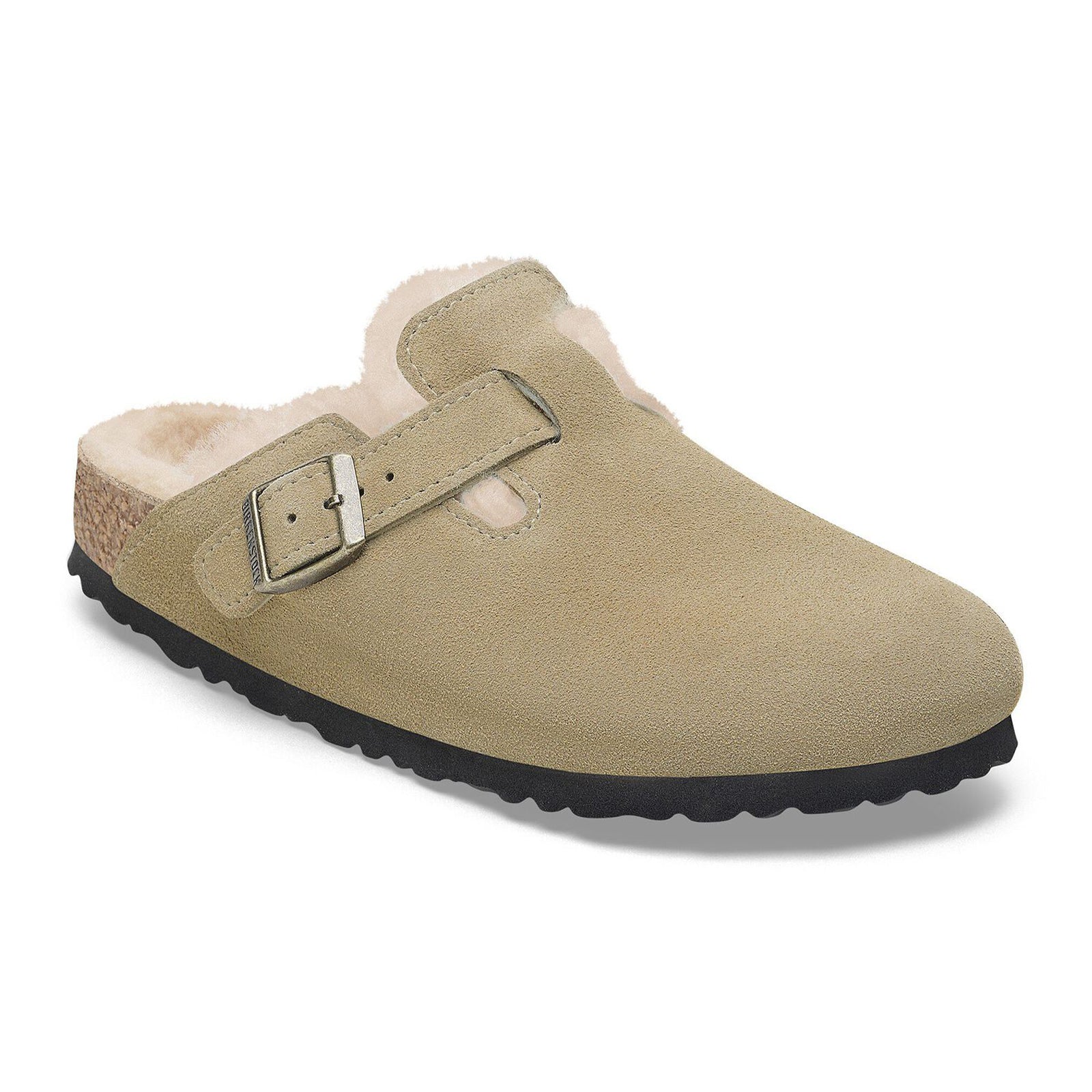 Birkenstock Boston Narrow Clog for Women - Taupe Suede & Sandcastle Shearling Comfort Shoes | Perfect for Home, Office & Casual Wear