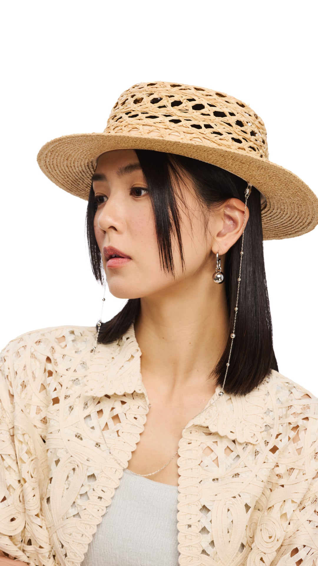 Stylish Raffia Straw Hat with Adjustable Hat Chain - Perfect for Beach, Summer Outfits & Outdoor Activities