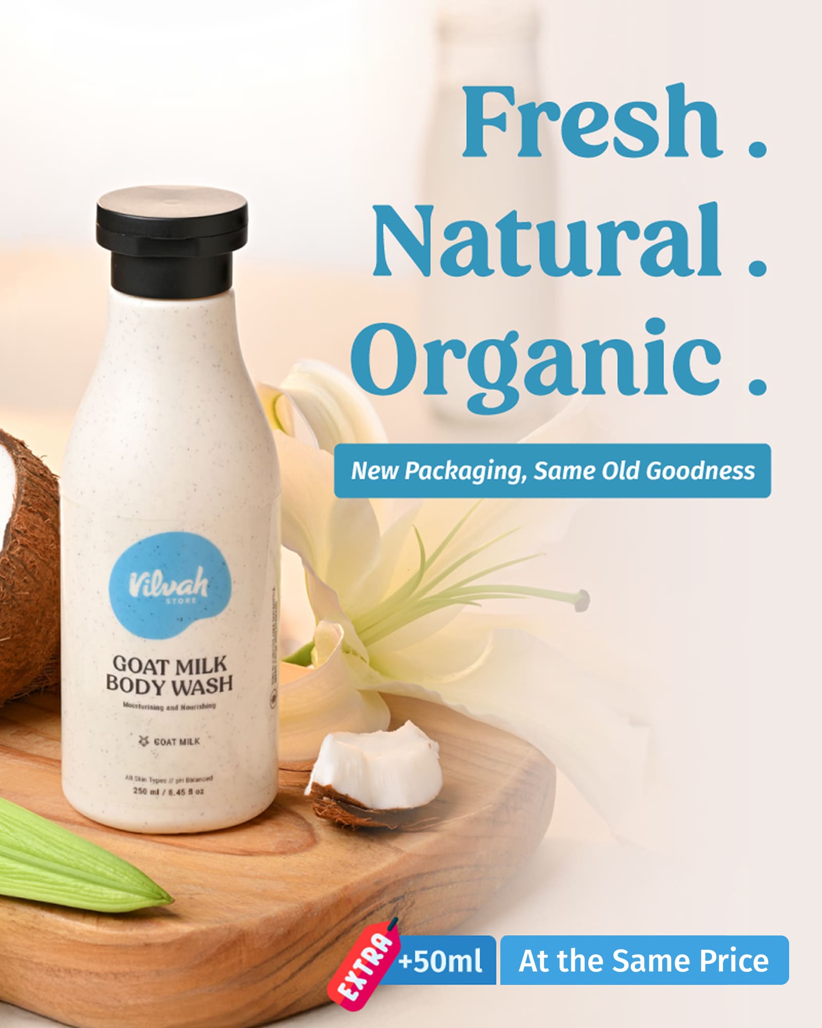 Natural Goat Milk Body Wash for Sensitive Skin - Hydrating & Gentle Cleanser for Dry Skin - Perfect for Daily Shower & Bath Use