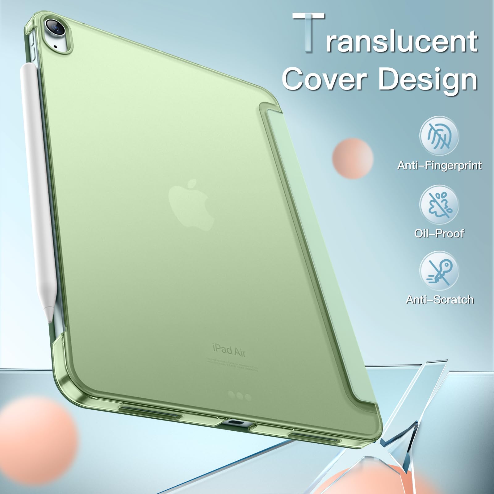 JETech Slim Stand Hard Back Shell Case for iPad Air 11-Inch M3/M2 (2025/2024) & iPad Air 5 (2022 10.9-Inch) - Auto Wake/Sleep Protective Cover in Matcha Green - Perfect for Work, Travel & Home Use