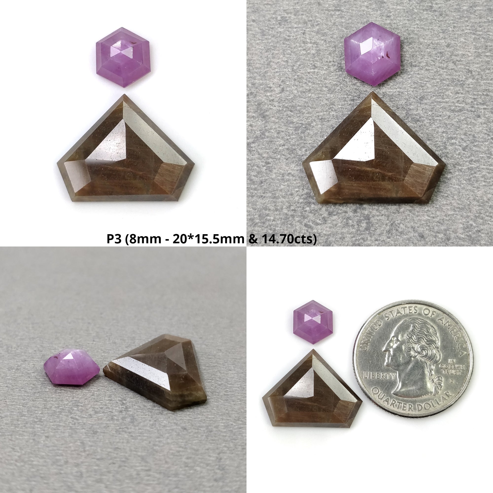 Natural Untreated Golden Brown Chocolate & Raspberry Sapphire Gemstone - Hexagon Rose & Step Cut (2pcs) for Jewelry Making, Engagement Rings & Unique Gifts