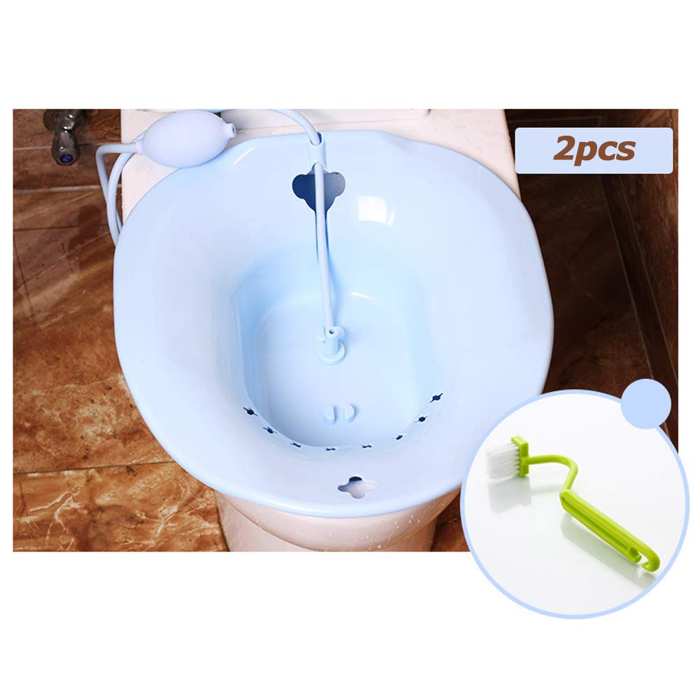 Portable Sitz Bath with Flusher - Over-The-Toilet Perineal Soaking Tub for Postpartum Care, Hemorrhoid Relief & Post-Surgery Recovery - Ideal for Elderly & Pregnant Women - Includes 2 Blue Bidet Bowls (Perfect for Postpartum Healing, Hemorrhoid Treatment & Post-Episiotomy Care)