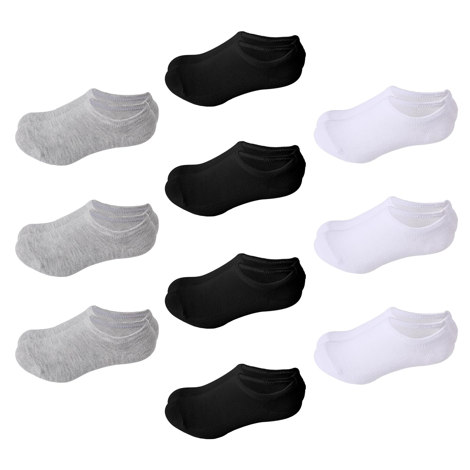 Kereda 10 Pairs Kids No Show Socks for Girls & Boys - Breathable Cotton Low Cut Socks with Non-Slip Grip - Perfect for School, Sports & Everyday Wear