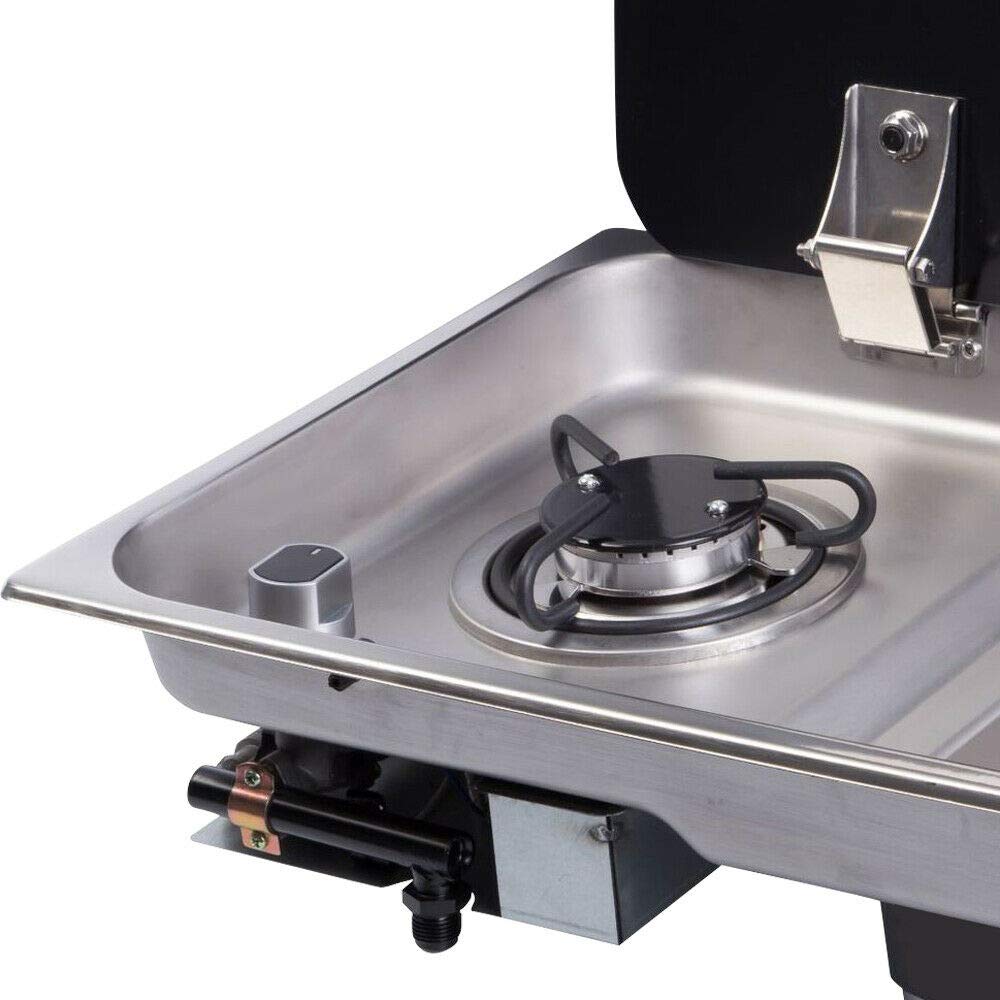 **Portable Gas Stove for Camping & RV - 1 Burner Outdoor Cooktop with Sink Combo & Glass Lid - Perfect for Boating, Caravan, Camper & Outdoor Kitchen**