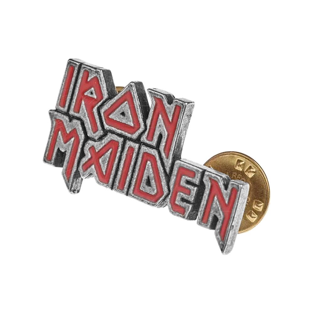 Iron Maiden Logo Pin Badge - Red Enamel Rock Band Lapel Pin for Jackets, Hats & Bags - Official Merchandise for Music Fans & Collectors