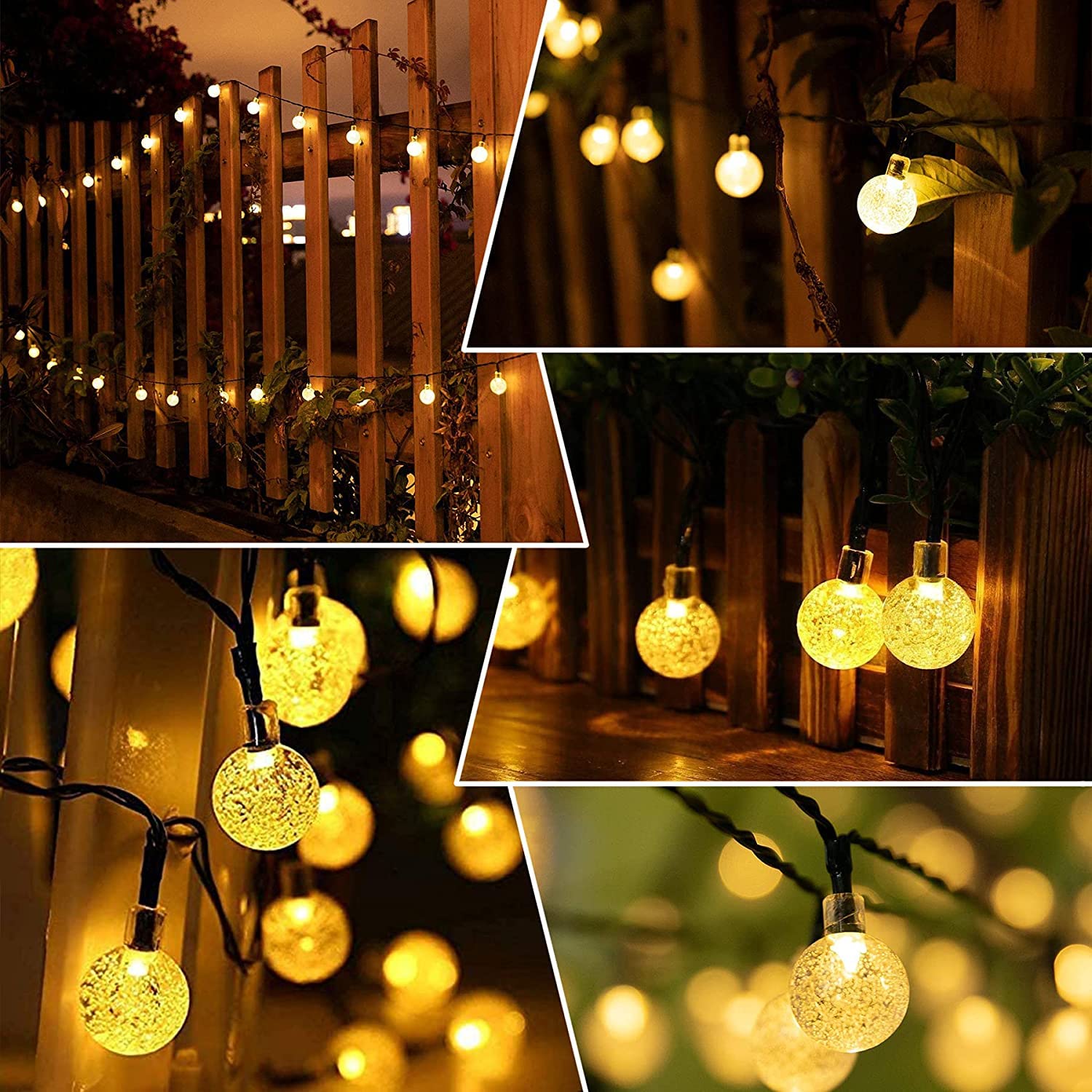 Lezonic 50LED Solar Crystal Globe String Lights - 8 Modes, 7M/24Ft Waterproof Outdoor Solar Lights for Garden, Patio, Yard, Christmas, Parties, Wedding (Warm White) | Perfect for Backyard Decor, Holiday Lighting, and Special Events