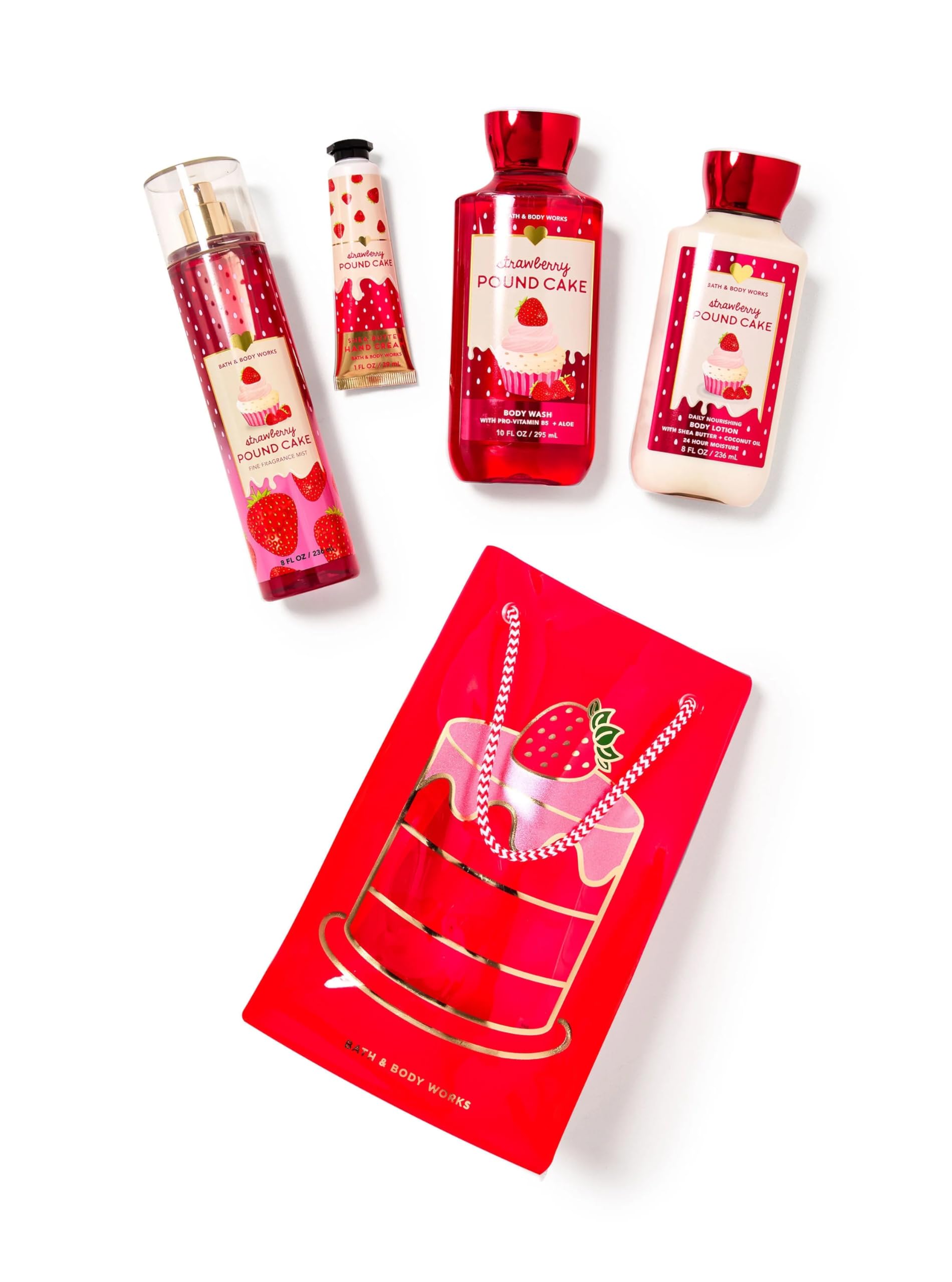 Strawberry Pound Cake Bath & Body Gift Set - 5-Piece Bundle with Fragrance Mist, Body Wash, Lotion & Hand Cream | Perfect for Self-Care, Birthday Gifts & Spa Days