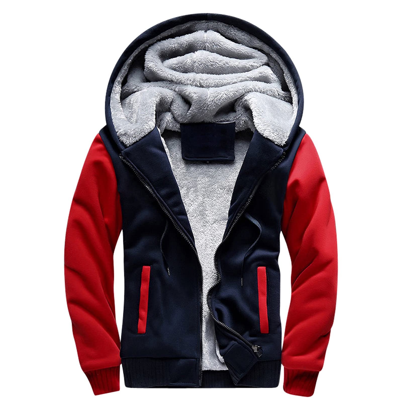 Men's Casual Plush Hooded Coat with Zipper Pockets - Long Sleeve Fleece Hoodie & Oversized Sweatshirt for Winter Outdoor Activities