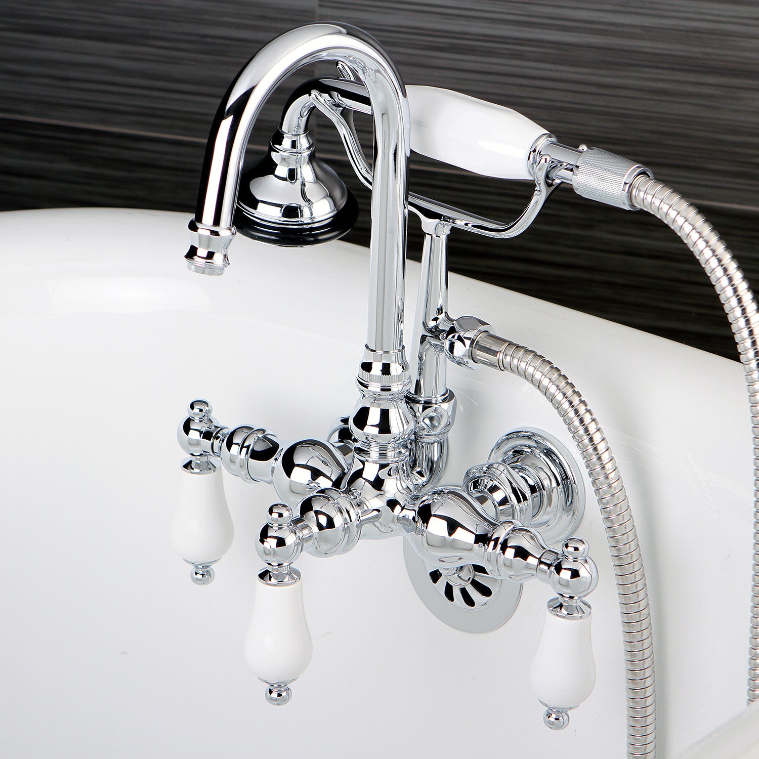 Vintage Clawfoot Tub Faucet with Hand Shower - 3 Handle Wall Mount 2 Hole Bathroom Fixture in Polished Chrome - Perfect for Antique & Classic Bathroom Renovations