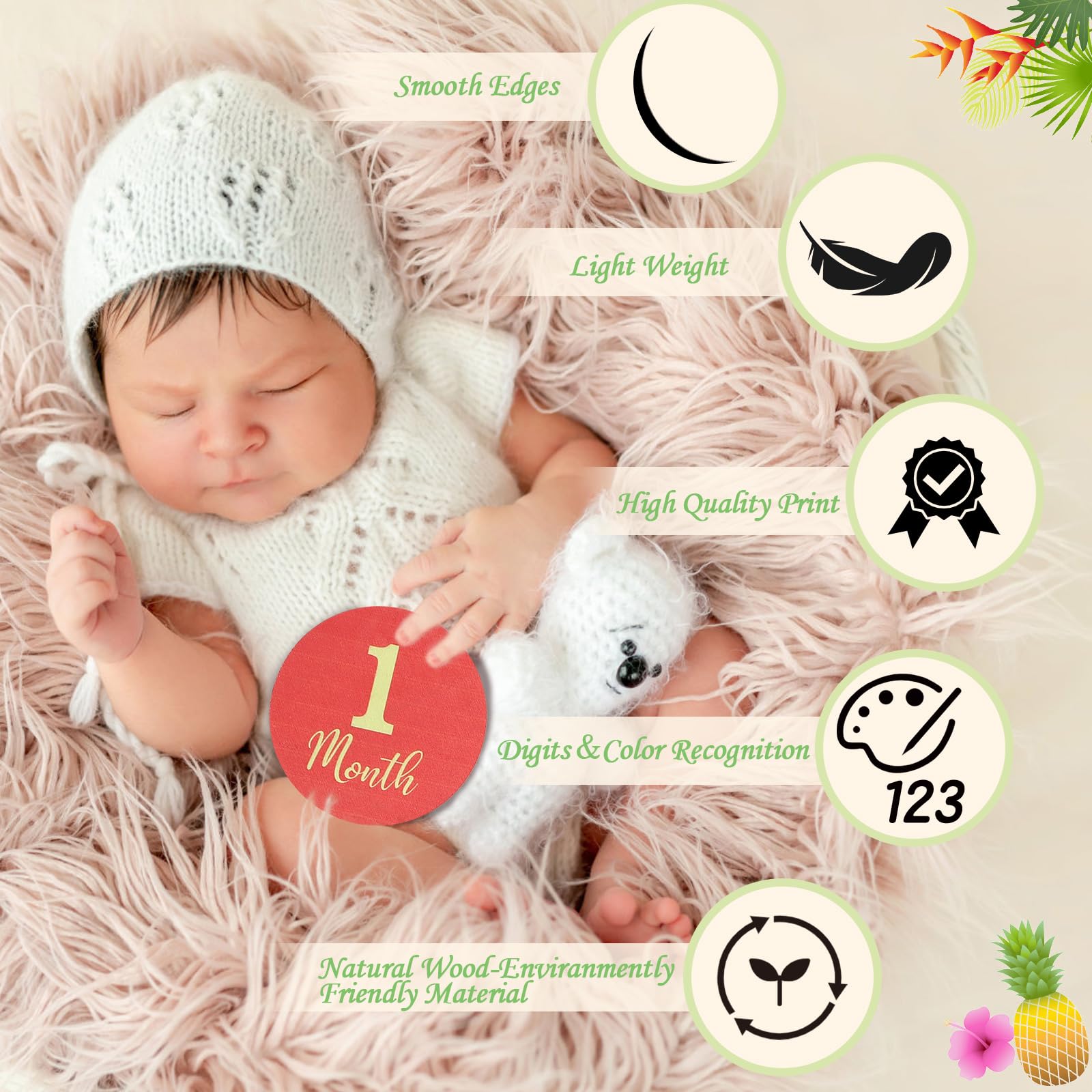 13-Pack Wooden Baby Milestone Cards with Printed Digits - Monthly Milestone Discs for Baby Boys & Girls - Perfect for Photography Props, Baby Announcements & First Year Keepsakes