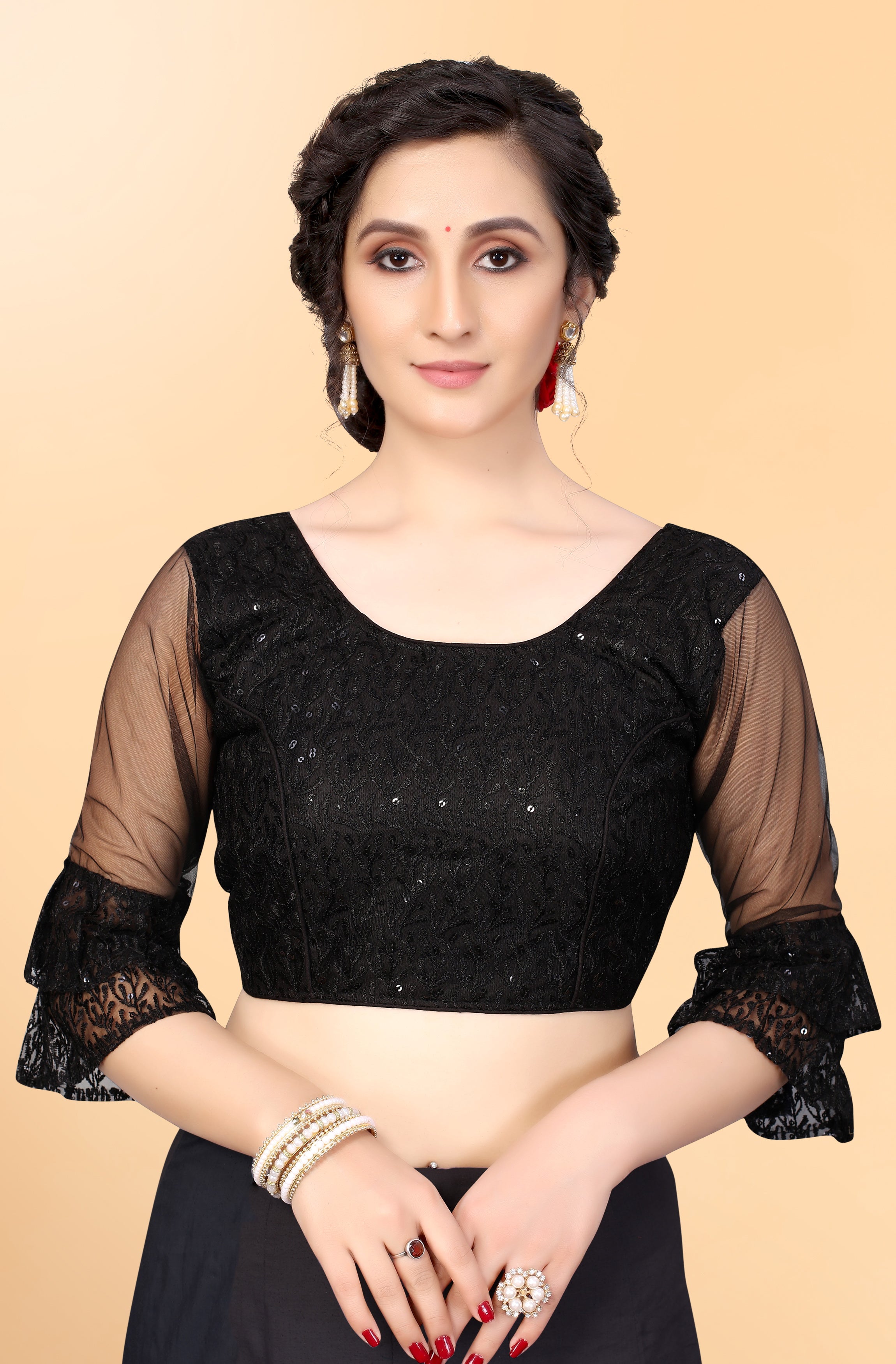 Elegant Black Embroidered Net Blouse for Women - Designer Party Wear (Style 854) | Perfect for Evening Events, Weddings & Special Occasions