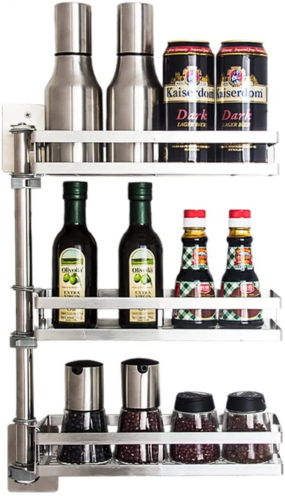Mavoorick Stainless Steel Wall-Mounted Kitchen Shelf - No-Drill Rotating Spice Rack & Storage Organizer for Spices, Condiments, Utensils | Perfect for Small Kitchens, Pantry Organization & Space Saving Solutions