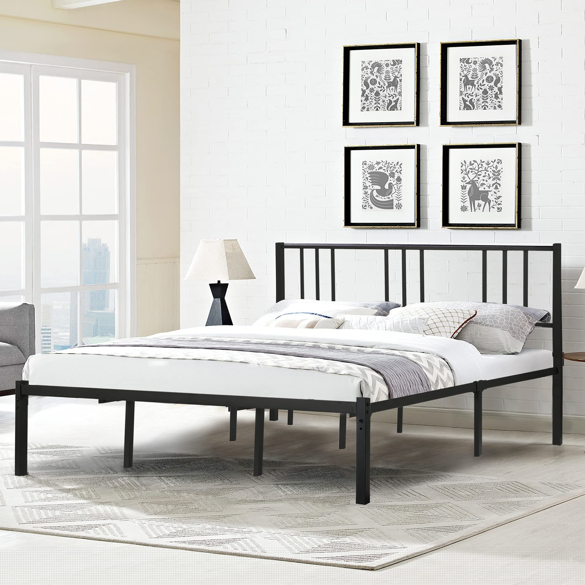 14 Inch King Size Metal Bed Frame with Headboard & Under Bed Storage - Heavy Duty Steel Slat Support, Noise Free Platform Bed Foundation, No Box Spring Needed - Perfect for Master Bedroom, Guest Room & Small Spaces (Black)