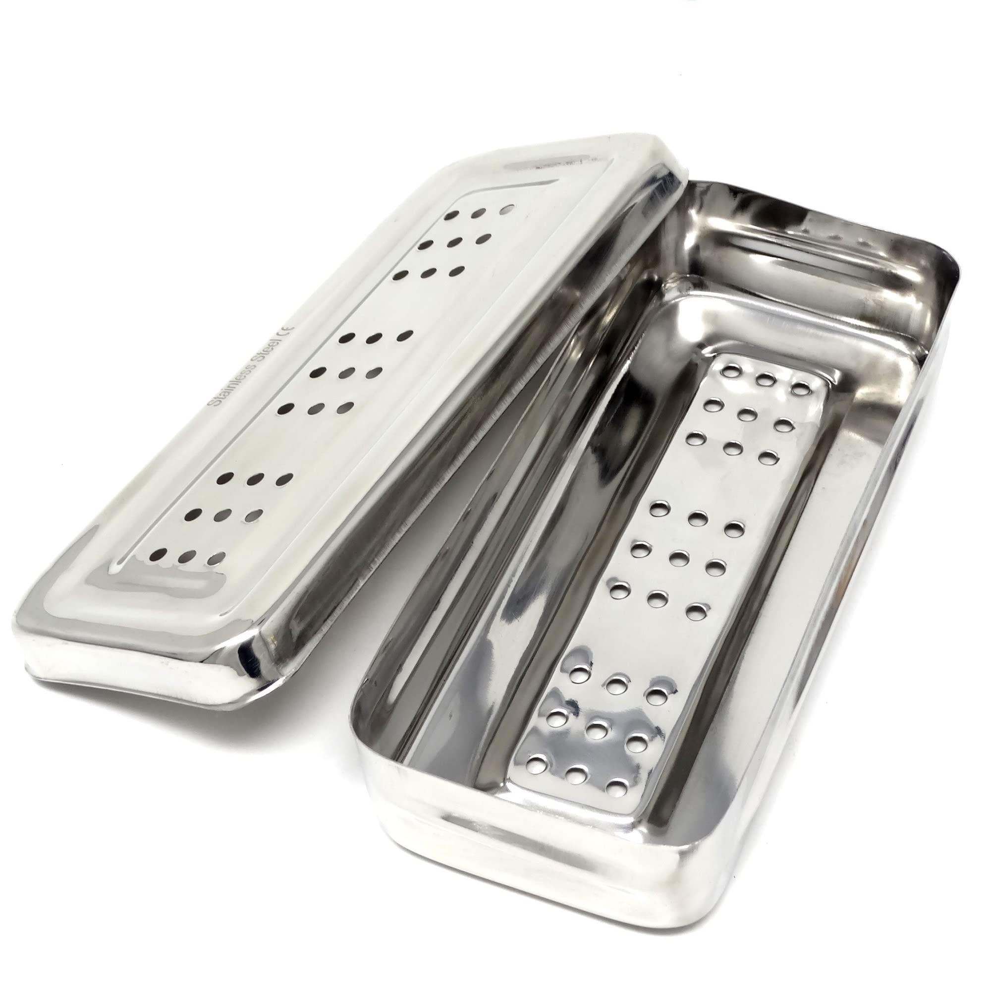 Professional Dental Sterilizer Instrument Box - Stainless Steel Organizer Storage Tray with Lid (7