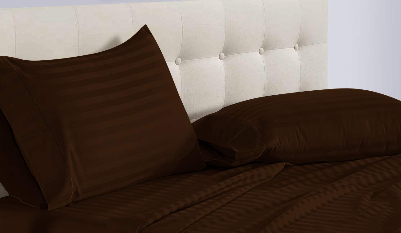 Scala Bedding Fabricom Egyptian Cotton 800-Thread-Count Super Soft Extra Deep Pocket Sheet Set - Olympic Queen Size, Striped Chocolate, Fits Mattresses Up to 22