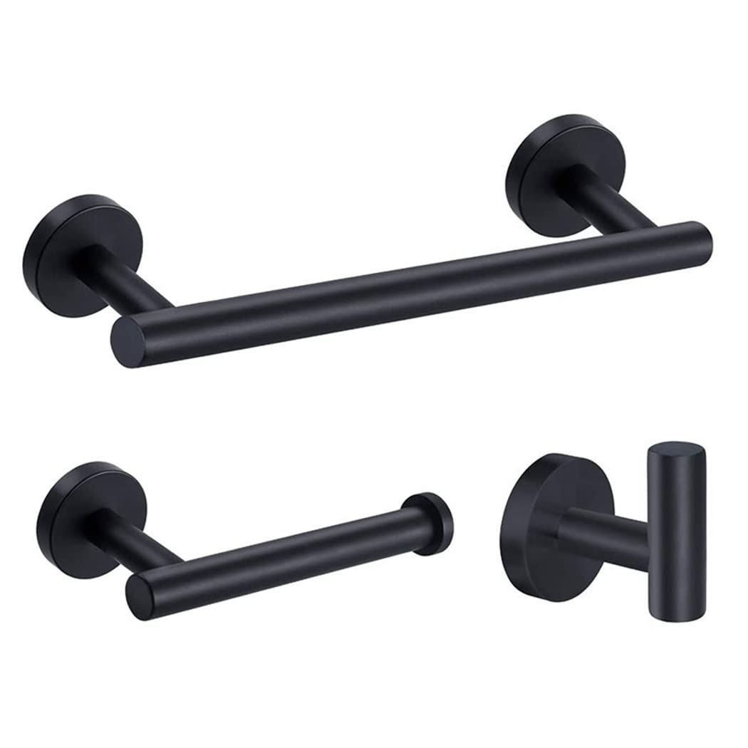 3-Piece Matte Black 304 Stainless Steel Bathroom Hardware Set - Towel Rack, Toilet Paper Holder & Robe Hook | Modern Bathroom Organization for Home, Apartment, Hotel (Durable & Rustproof)