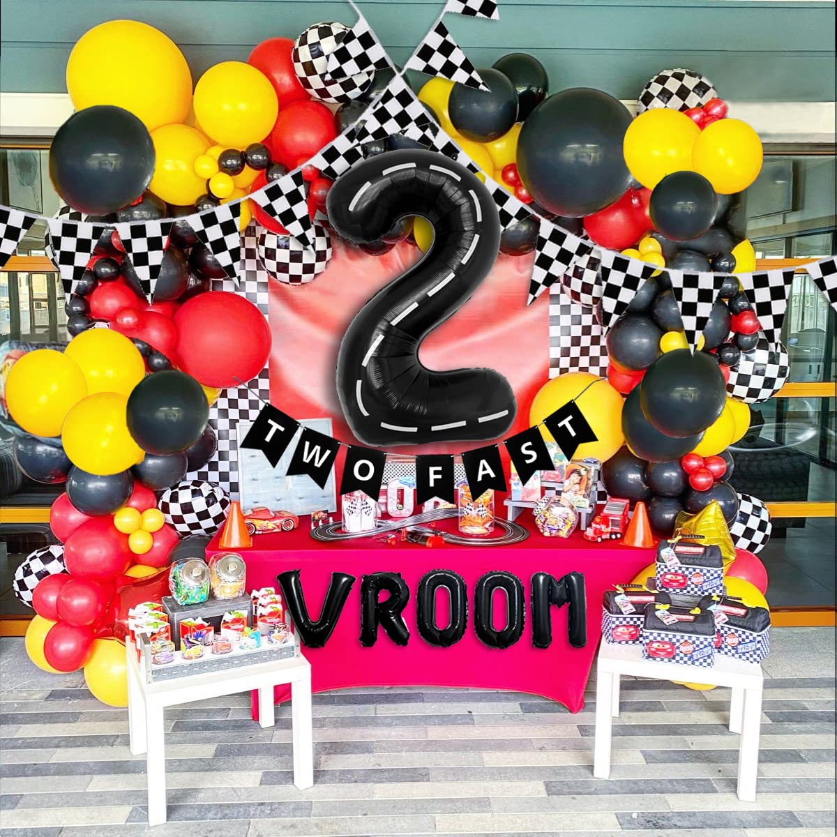 134pcs Race Car Balloon Decorations Kit - Racing Theme Birthday Party Supplies for Boys with Number Balloons & Garland (Arch, 2 Fast Cars) - Perfect for Kids' Birthday Parties, Baby Showers, and Race Car Themed Events
