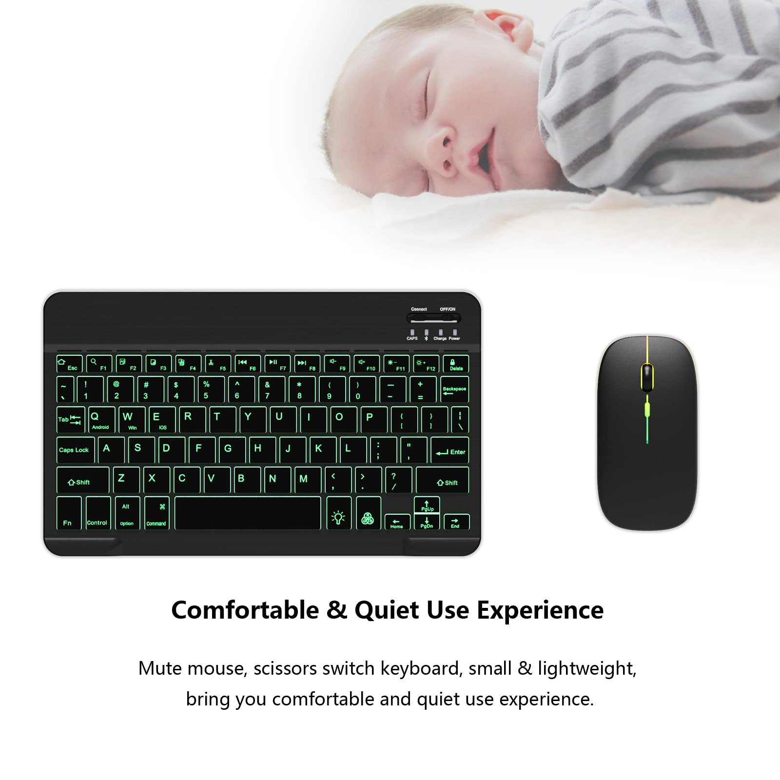 Backlit Bluetooth Keyboard and Mouse Combo - Ultra Slim Wireless Rechargeable for iPad Air/Pro/Mini, iPhone, Android, Samsung Smartphones - Compatible with iPadOS 13+ (Black) | Perfect for Home Office, Remote Work & Travel