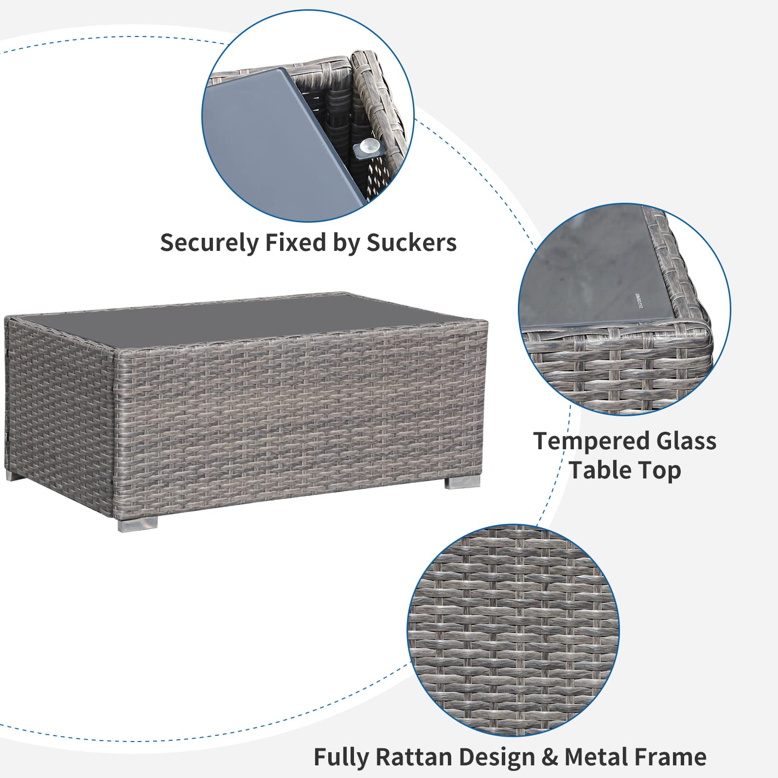 Verano Garden 4-Piece All-Weather Rattan Patio Set with Thick Cushions & Tempered Glass Table - Dark Gray (Light Gray) - Perfect for Outdoor Living, Backyard, Porch & Garden Relaxation