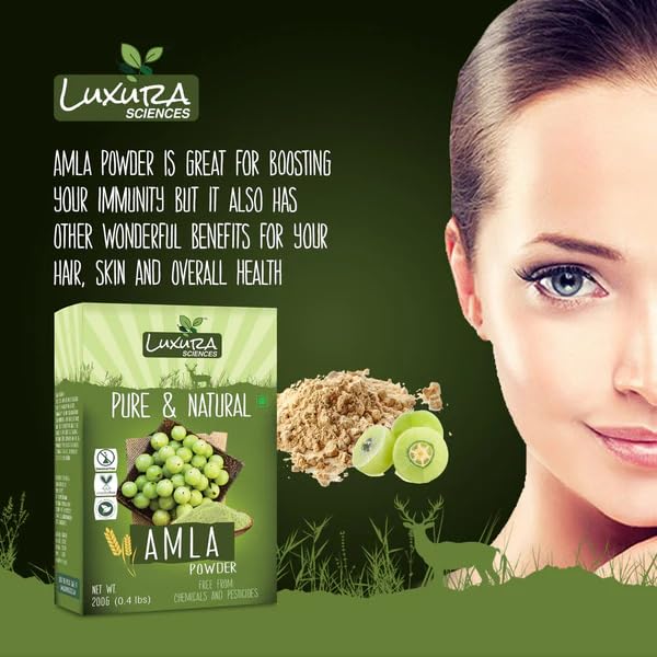 Luxura Sciences Pure Amla Powder for Hair Growth (200g) - Natural Vitamin C & Antioxidant Rich Hair Care Treatment - DIY Hair Masks for Dry, Damaged Hair - Strengthens & Nourishes Scalp - Perfect for Ayurvedic Hair Regimen & Holistic Beauty Routines