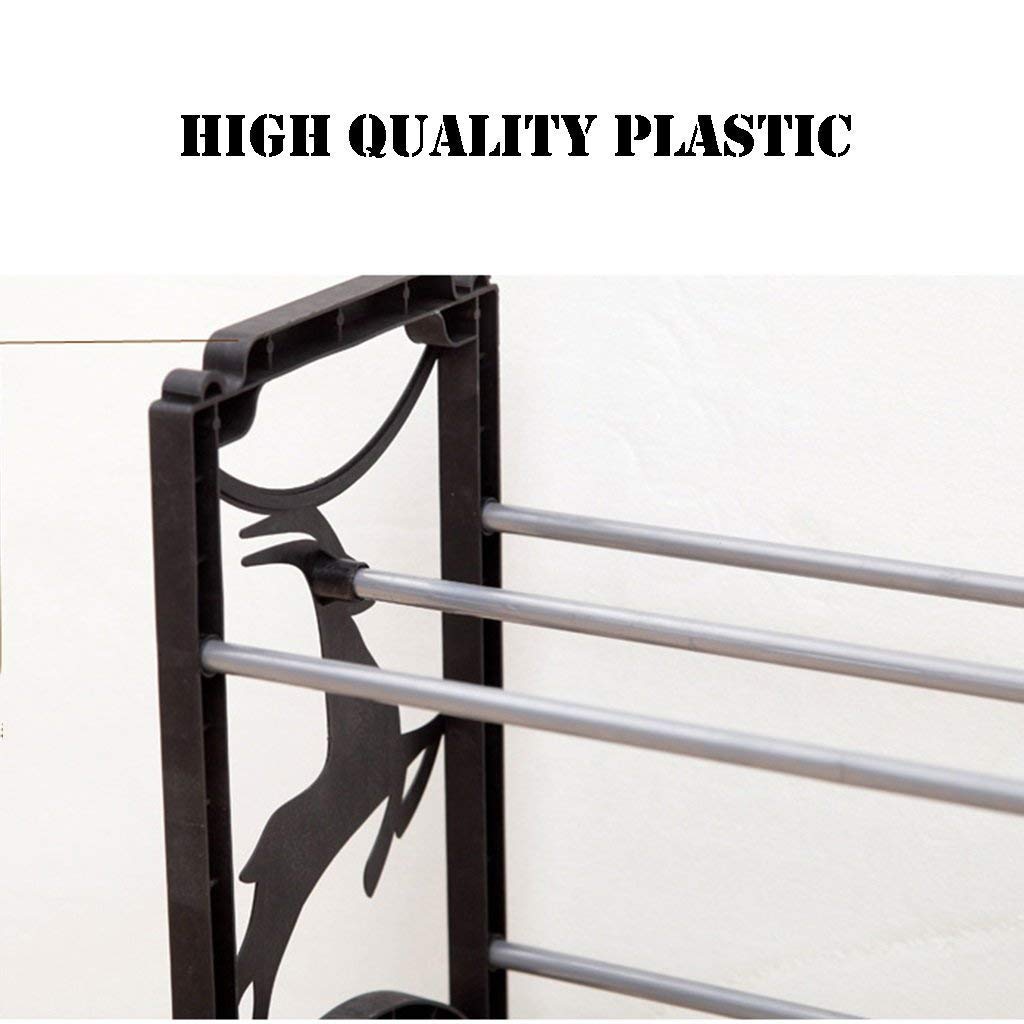 4-Tier Stackable Shoe Organizer - Expandable Plastic Shoe Rack for Boots & Shoes - Space Saving Storage Shelf for Entryway, Closet, Balcony & Corner (Black)