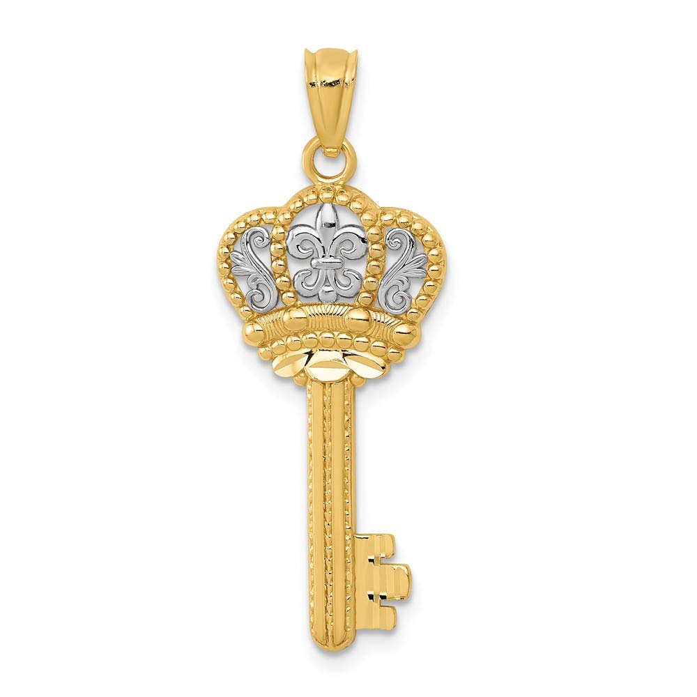 14K Yellow Gold Rhodium-Plated Crown Key Pendant Necklace - Elegant Jewelry Gift for Women, Perfect for Anniversaries, Birthdays & Special Occasions