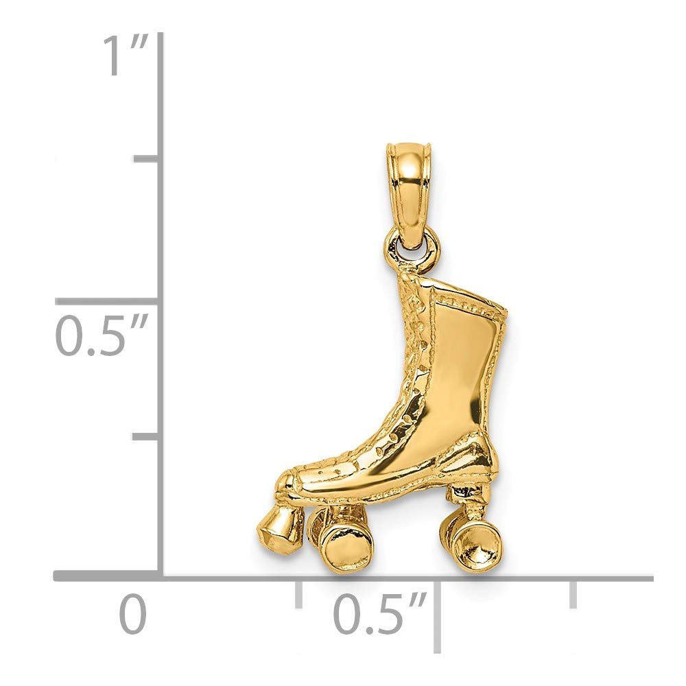 14K Yellow Gold 3D Roller Skate Pendant Necklace - Jewelry Gift for Skaters & Roller Derby Fans - Perfect for Birthdays, Anniversaries & Sporty Fashion