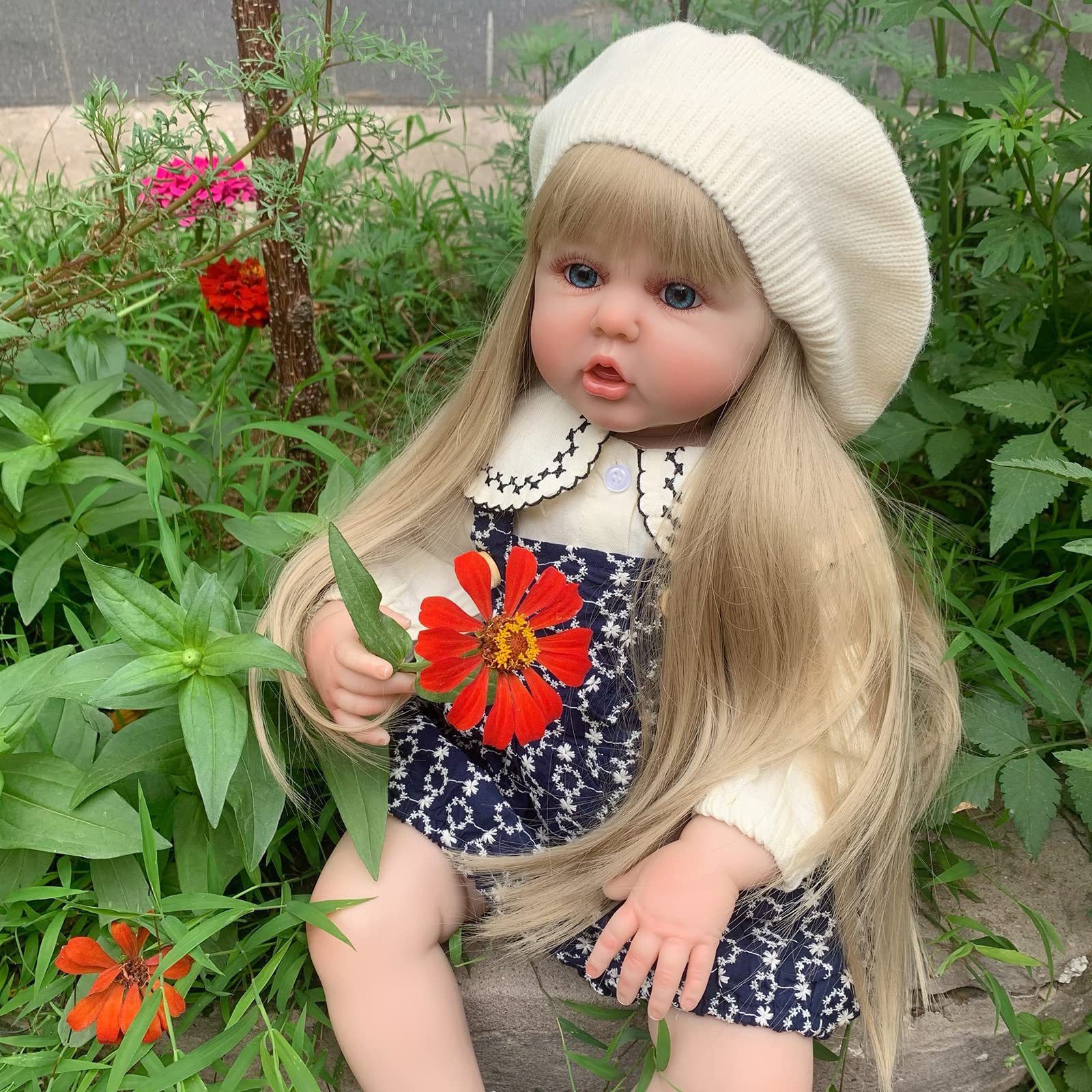 Lifelike 60cm Silicone Reborn Baby Doll - Realistic Toddler Girl Toy with Blonde Hair & Cloth Body, Princess Dress Up for Birthday Gift | Perfect for Collectors, Photography Props & Therapy Companions