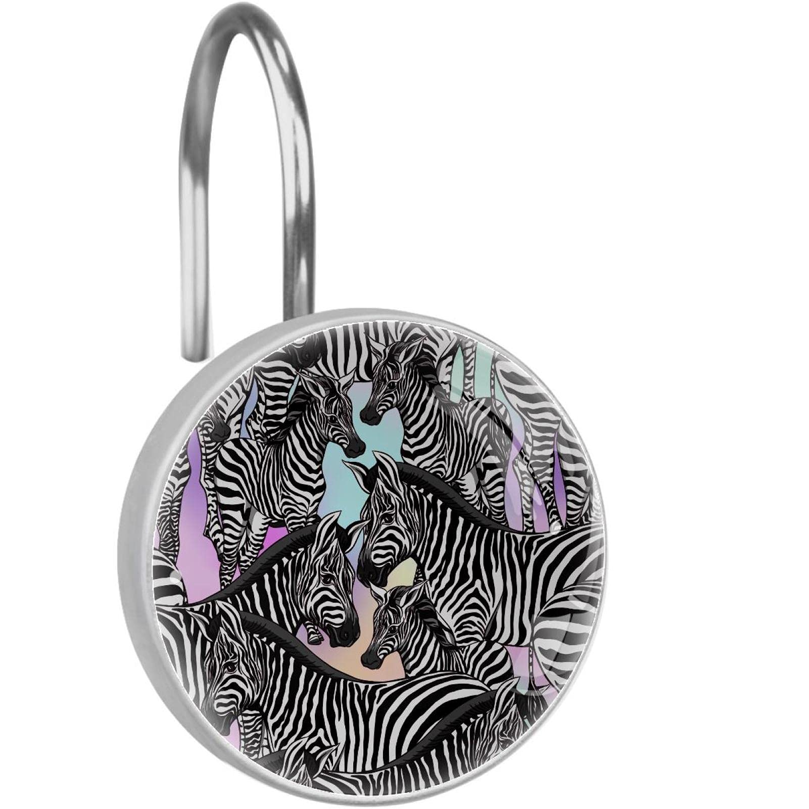 Stylish Zebra Print Shower Curtain Hooks - Rustproof Bathroom Accessories for Modern Home Decor, Perfect for Kids' Rooms & Spa-Style Bathrooms