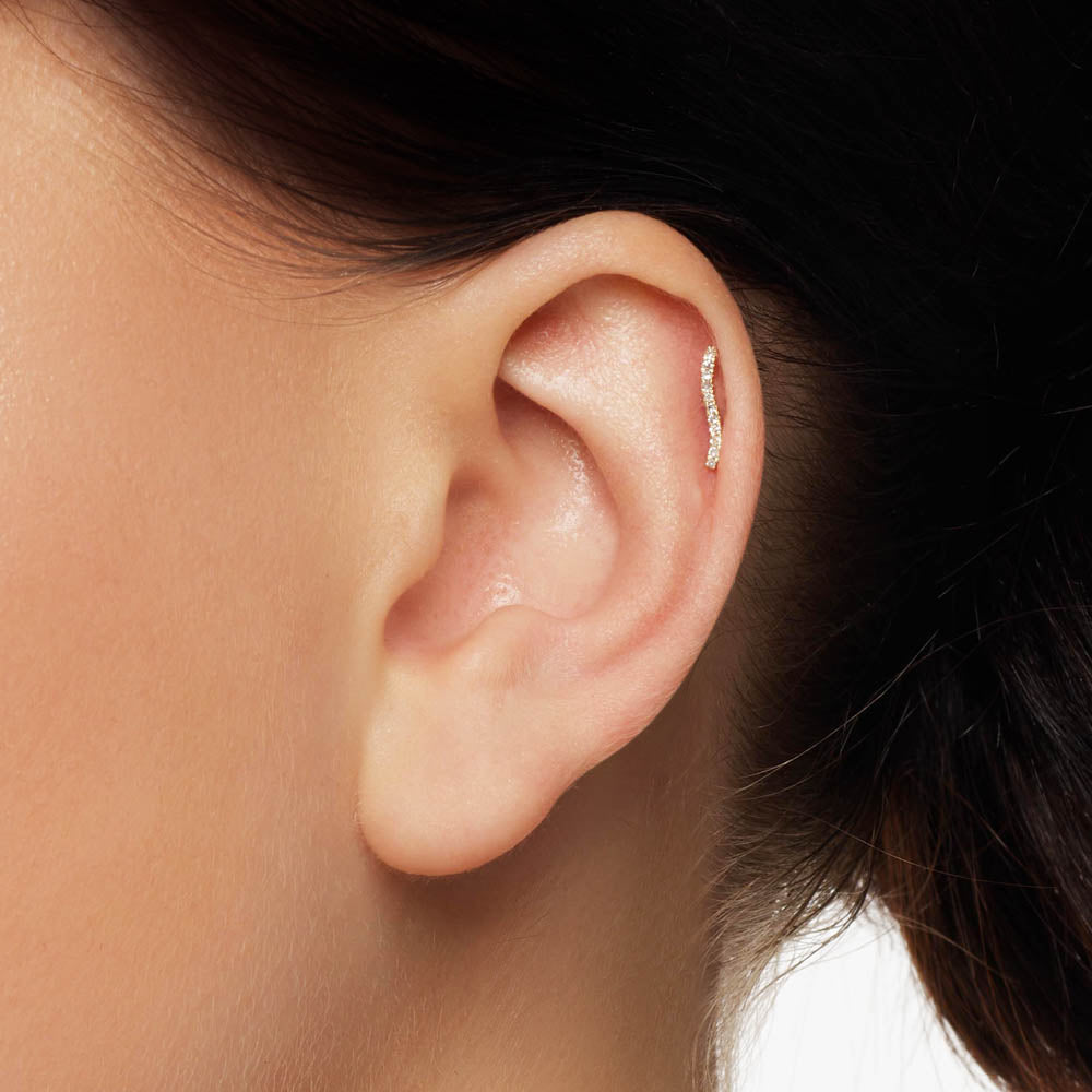 10k Gold Diamond Wave Helix Single Stud Earring - Elegant & Hypoallergenic Body Jewelry for Women - Perfect for Everyday Wear & Special Occasions