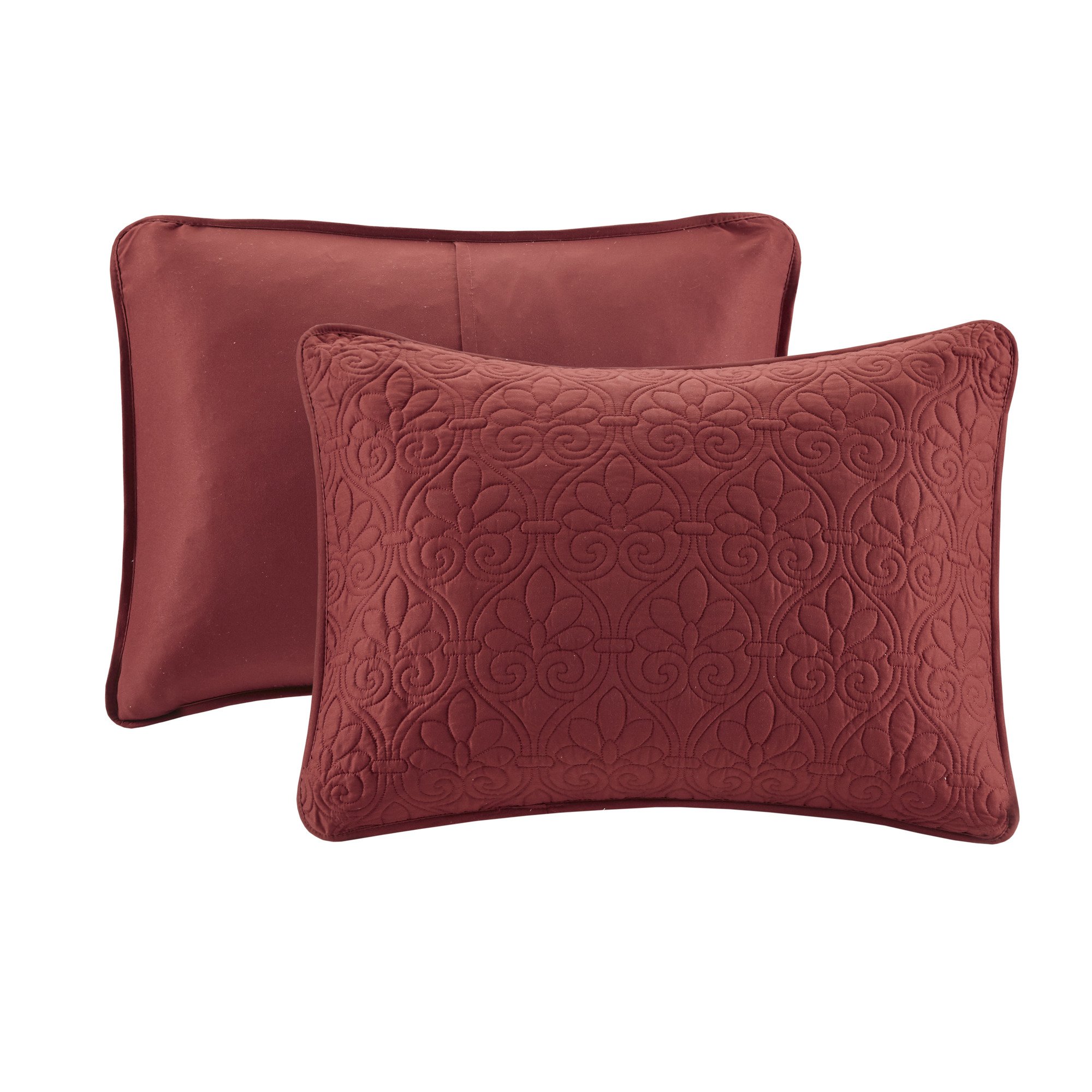 Madison Park Quebec King Size Quilt Set - Red Damask Pattern, 3-Piece Ultra Soft Microfiber Bedding with Quilted Coverlet | Luxury Bedroom Decor for Master Suite or Guest Room