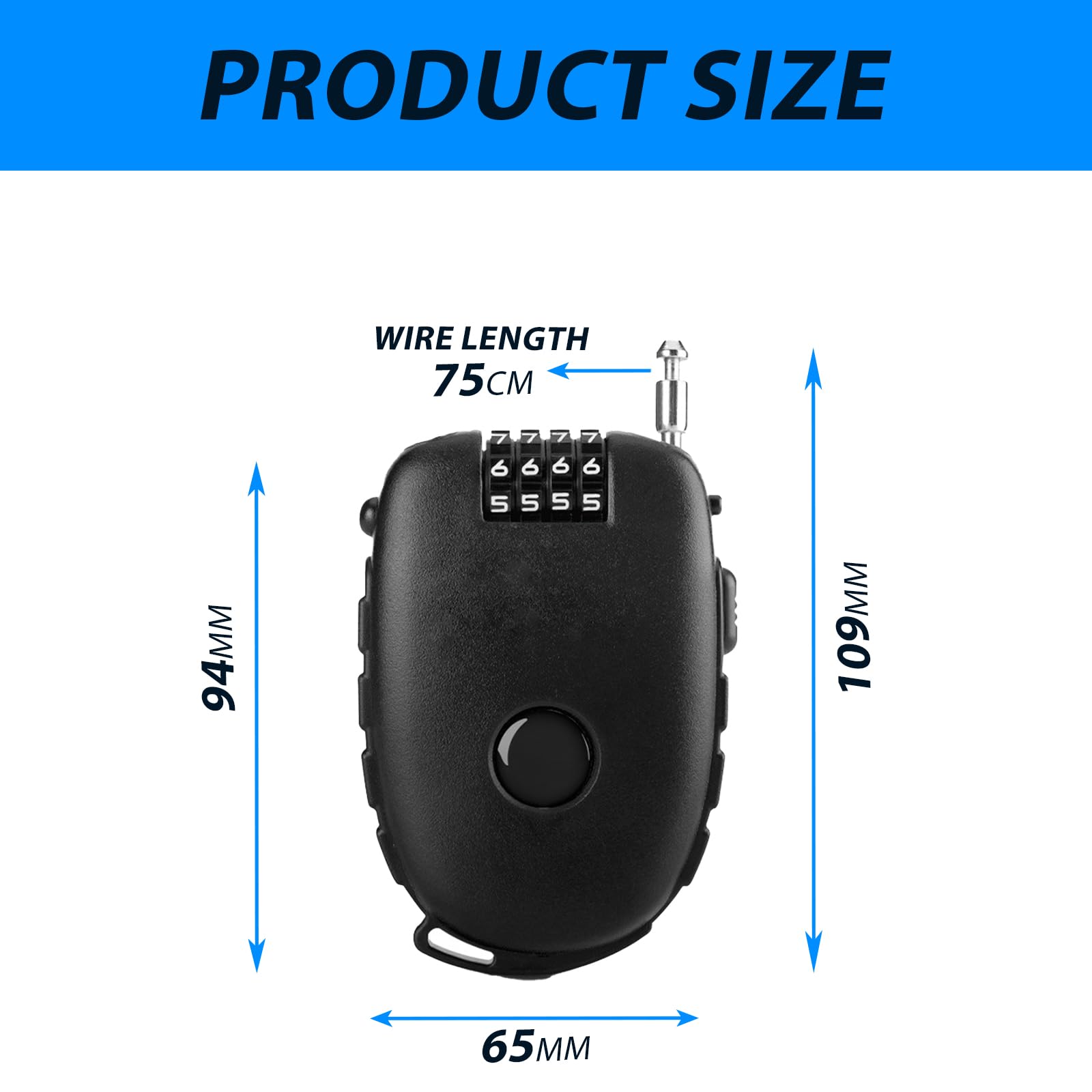 Ultra-Secure 4-Digit Combination Lock with 2.5ft Retractable Cable - Adjustable Bike Lock for Bicycles, Skis, Snowboards, Strollers & Luggage - Heavy Duty Cable Lock for Outdoor Sports, Travel & Home Security