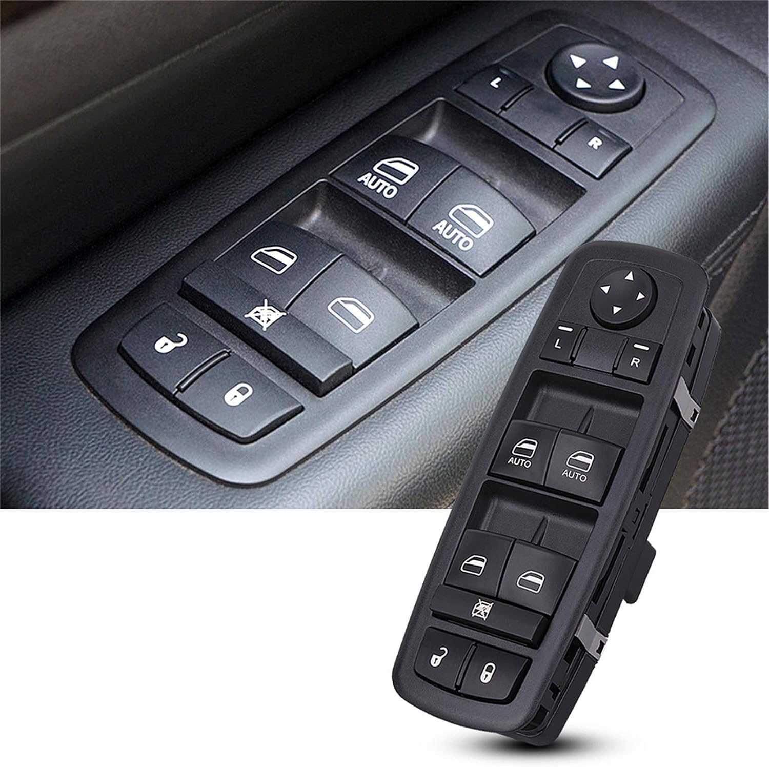 Driver Side Power Window Switch Compatible with 2009-2012 Dodge RAM 1500/2500/3500 Quad & Crew Cab Pickup - Auto Up/Down Buttons (Replaces 4602863AB, 4602863AC) - Easy Installation for Smooth Window Operation