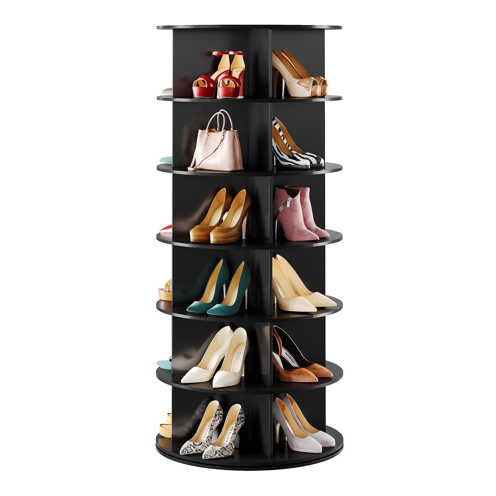 SpaceAid Black 6-Tier Spinning Shoe Rack Organizer - 360° Rotating Shoe Storage Tower with Lazy Susan Design for Closet, Entryway & Bedroom Organization | Perfect for Sneakers, Heels & Handbags Display