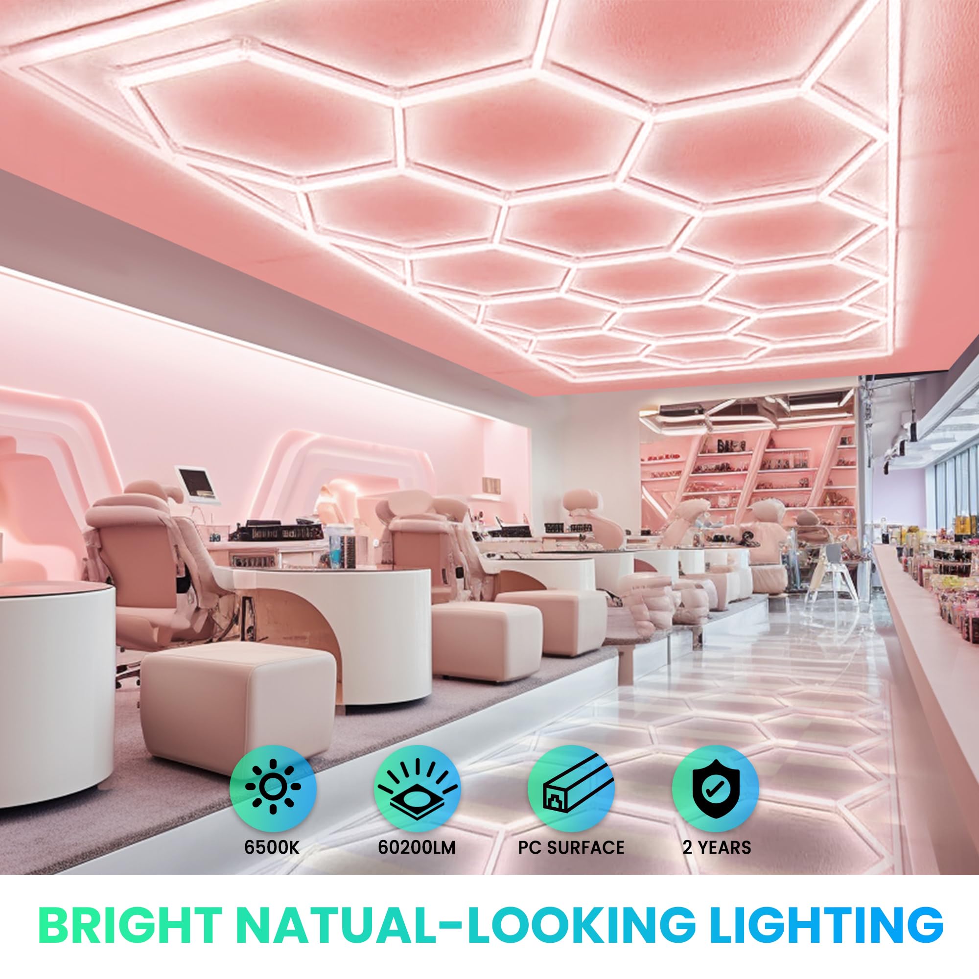GOSLARLIT Hexagon LED Garage Lights - 15 Pack, IP54 Waterproof, 100-240V AC, 2-Year Warranty (15.88 ft) - Perfect for Home Gym, Workshop & Garage Ceiling Lighting
