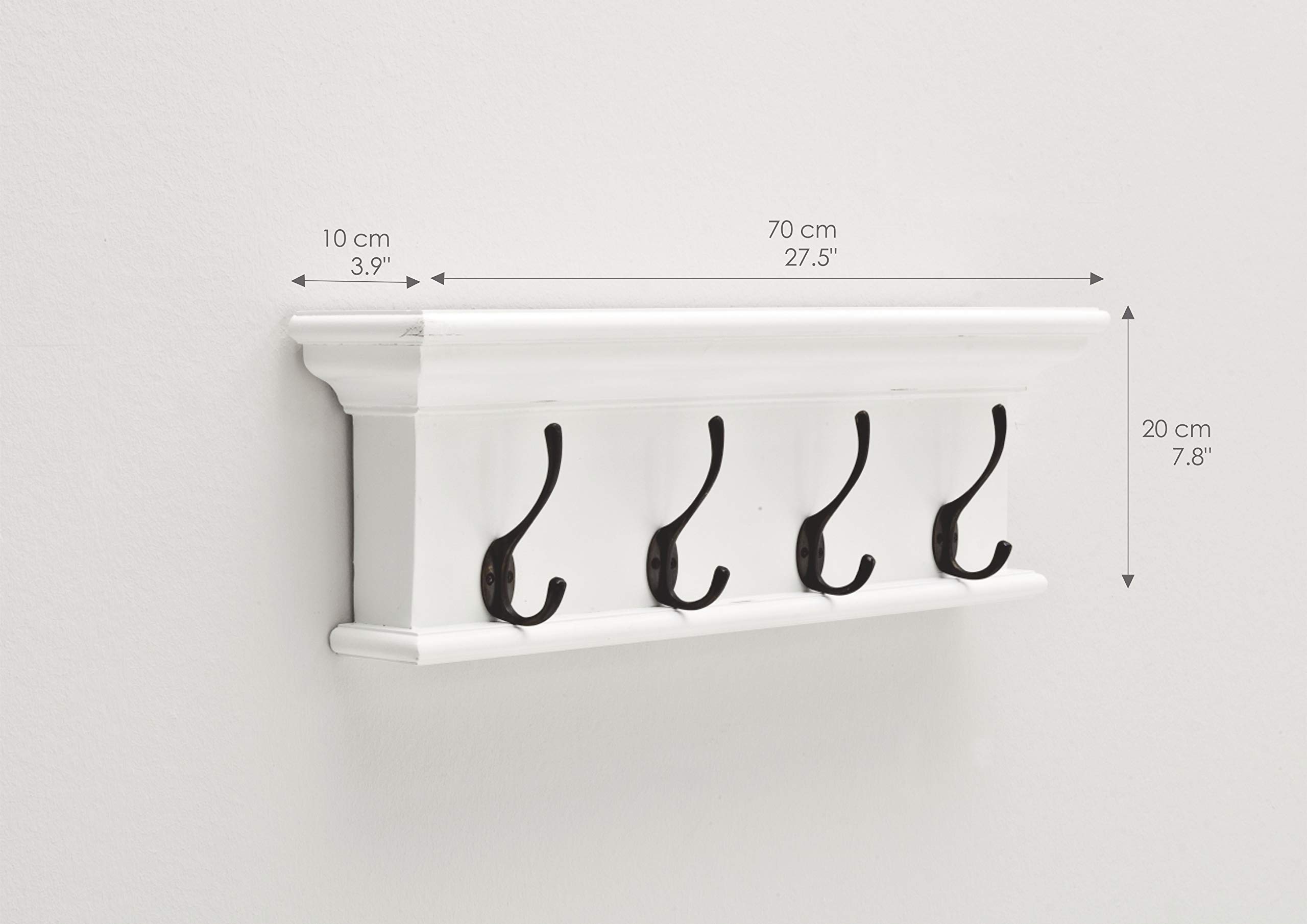 NovaSolo Halifax 4-Hook Wall Mounted Coat Rack with Top Shelf - Solid Mahogany Wood in Pure White Finish | Perfect for Entryway, Bedroom, or Mudroom Organization