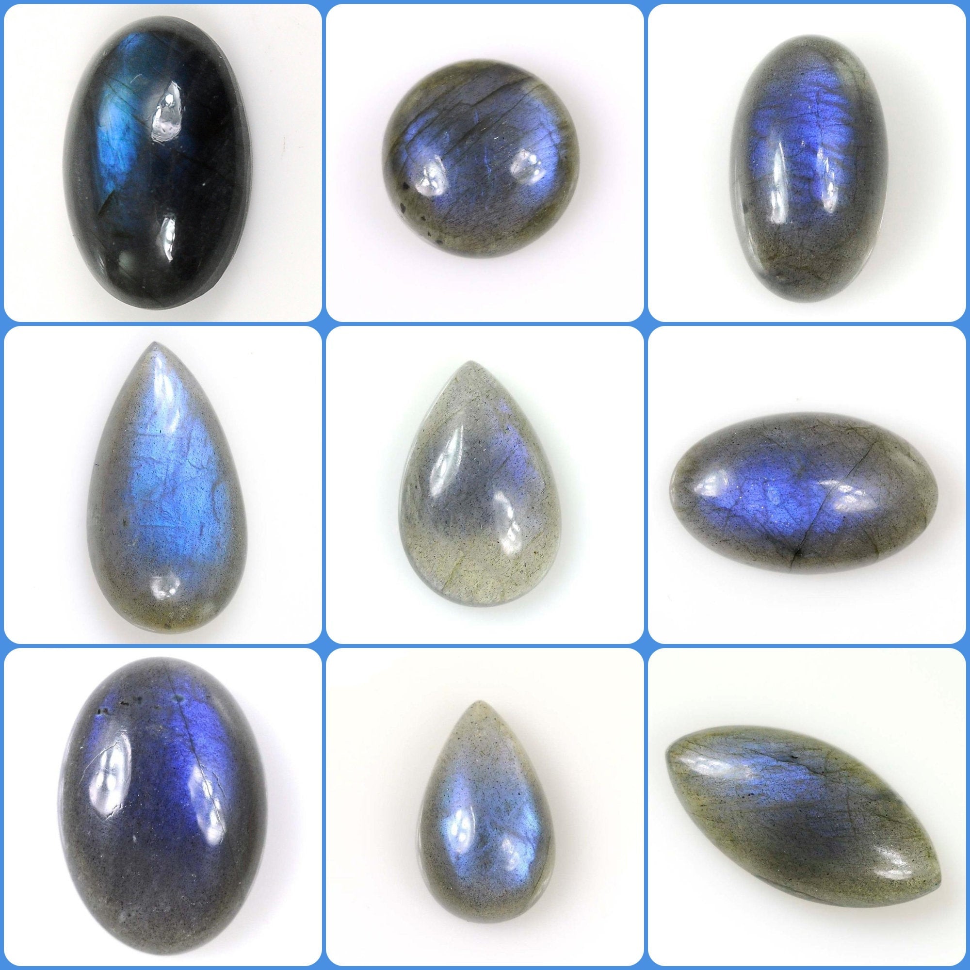 Natural Blue Labradorite Gemstone Cabochon - Untreated Oval, Pear & Marquise Shapes for Jewelry Making | DIY Pendant, Ring & Earring Designs | Healing Crystal & Spiritual Stone