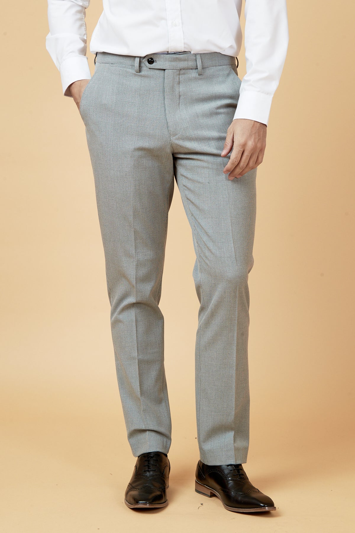 BROMLEY Men's Silver Grey Checkered Dress Pants - Stylish Formal Trousers for Office, Business & Wedding Occasions