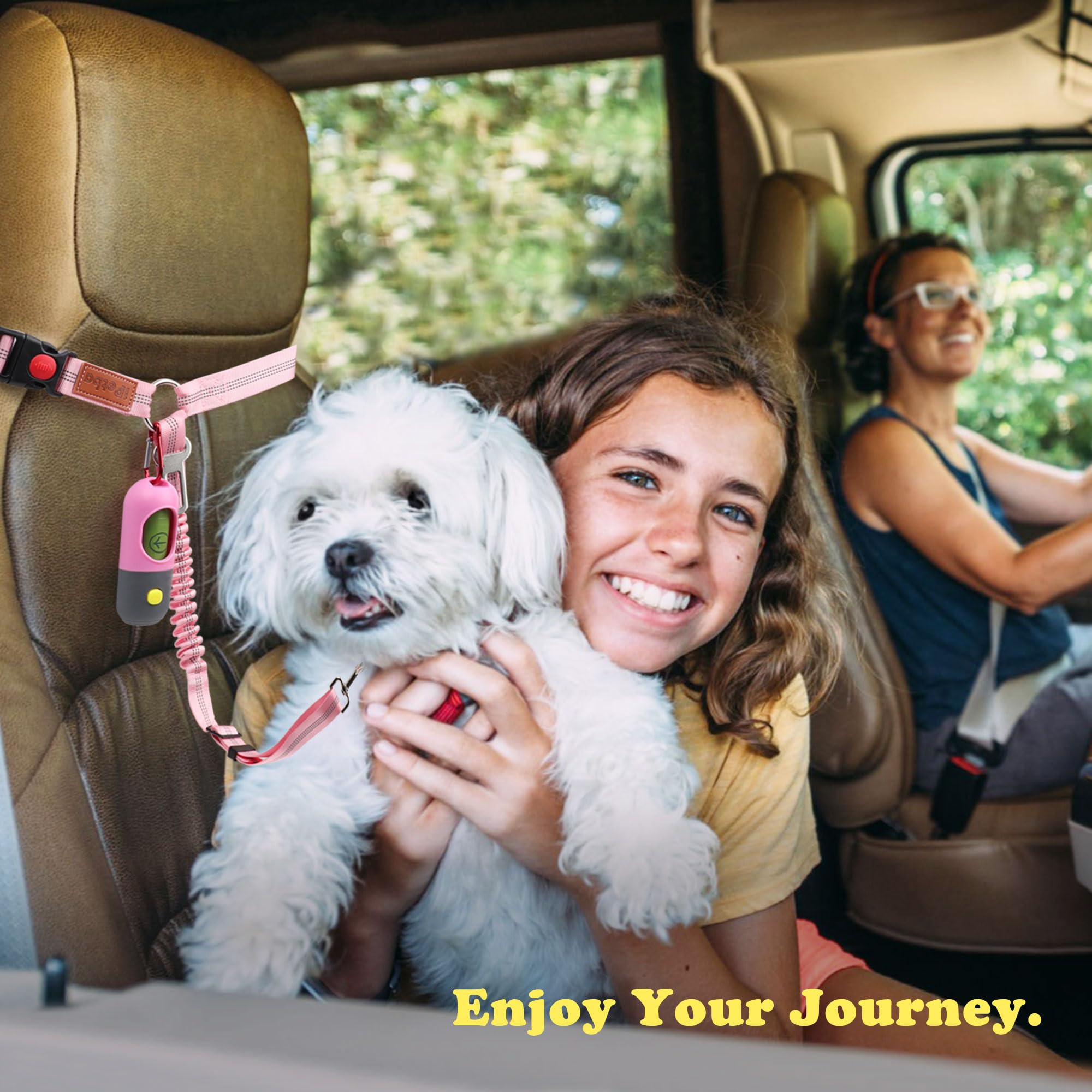 Adjustable Removable Dog Seat Belt for Car - Pet Safety Harness with Elastic Bungee Buffer, Vehicle Leash Restraint for Small & Large Dogs (Pink) | Secure Travel, Road Trips & Daily Commutes